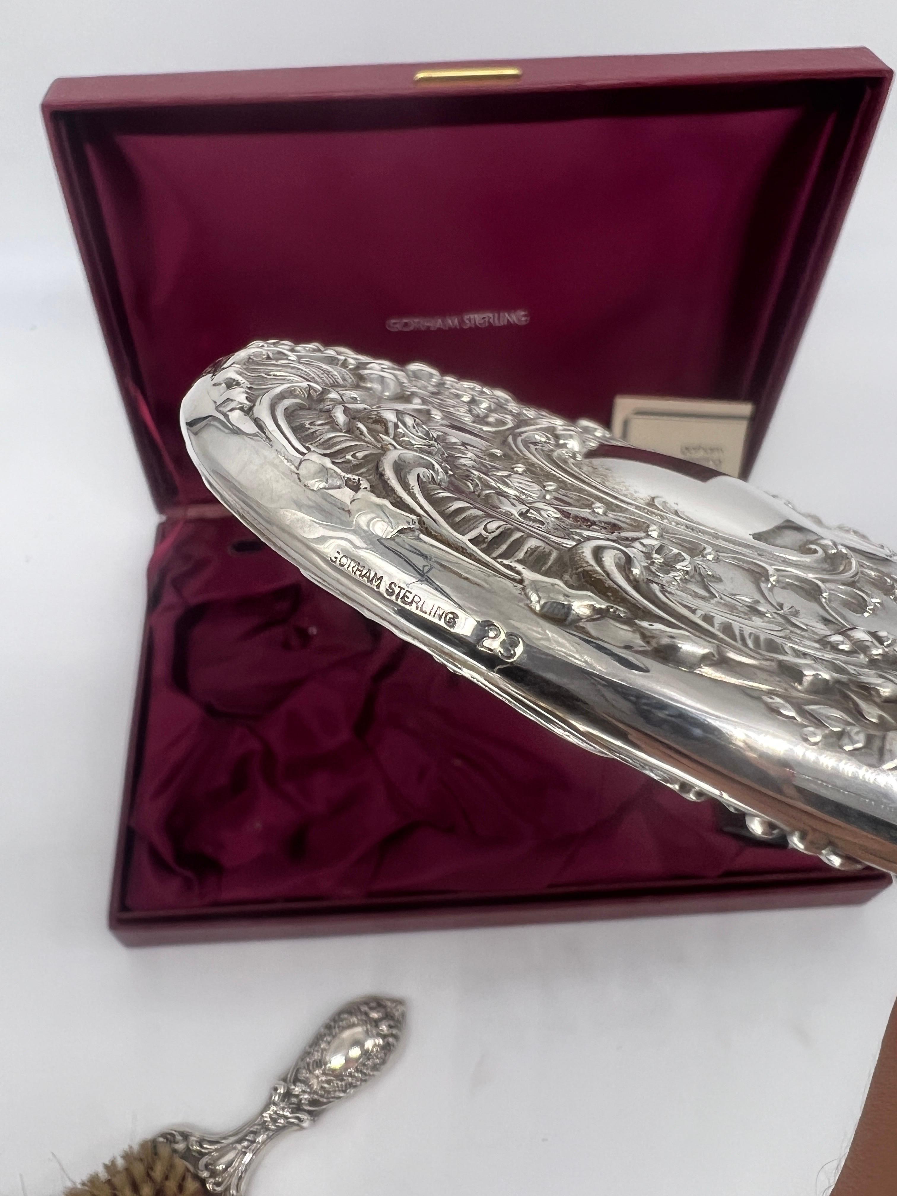 20th Century 3 Pc Gorham Sterling Silver Cased Dresser Set