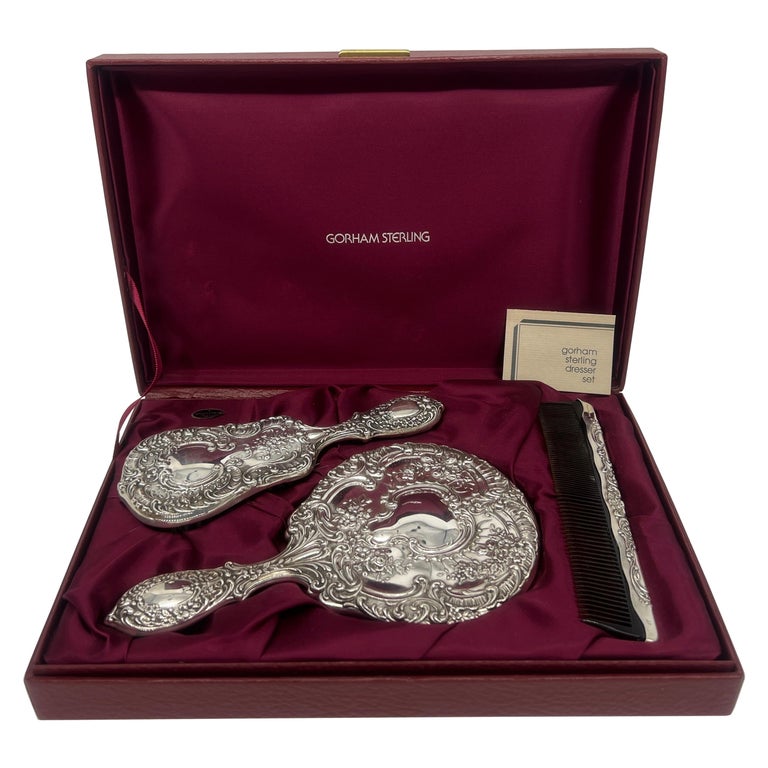 gorham sterling silver dresser set Cluny by Gorham Monogrammed 5 Piece Sterling Silver Dresser Set #C607 (#4105)