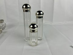 3 Pc, Henry Greaves "Clamamus Abba Pater" Sterling Silver & Crystal Dresser Jars