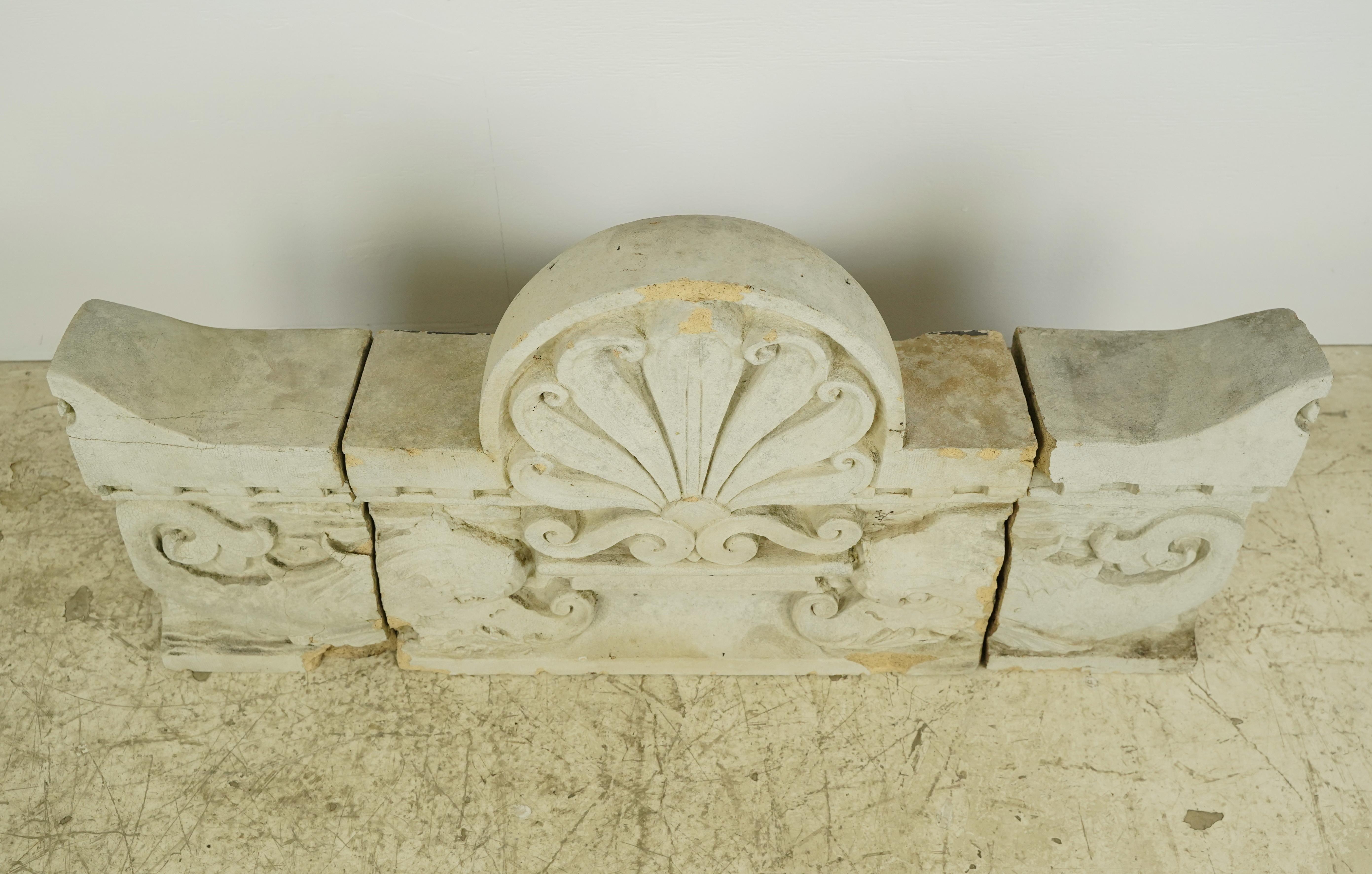 3 Pc High Relief Shell Carvings Stone Frieze Ellis Auditorium For Sale 5