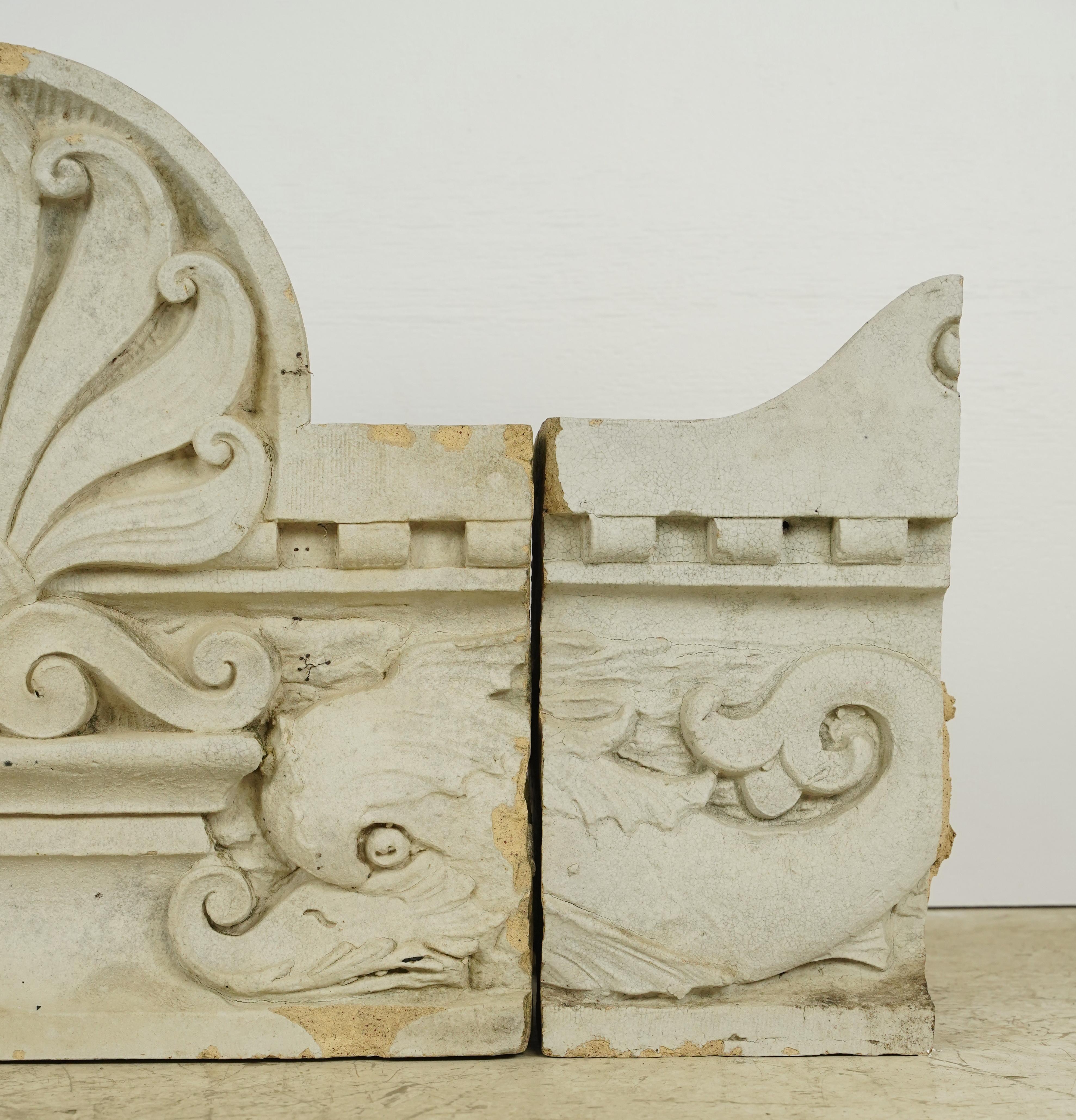 3 Pc High Relief Shell Carvings Stone Frieze Ellis Auditorium In Good Condition For Sale In New York, NY