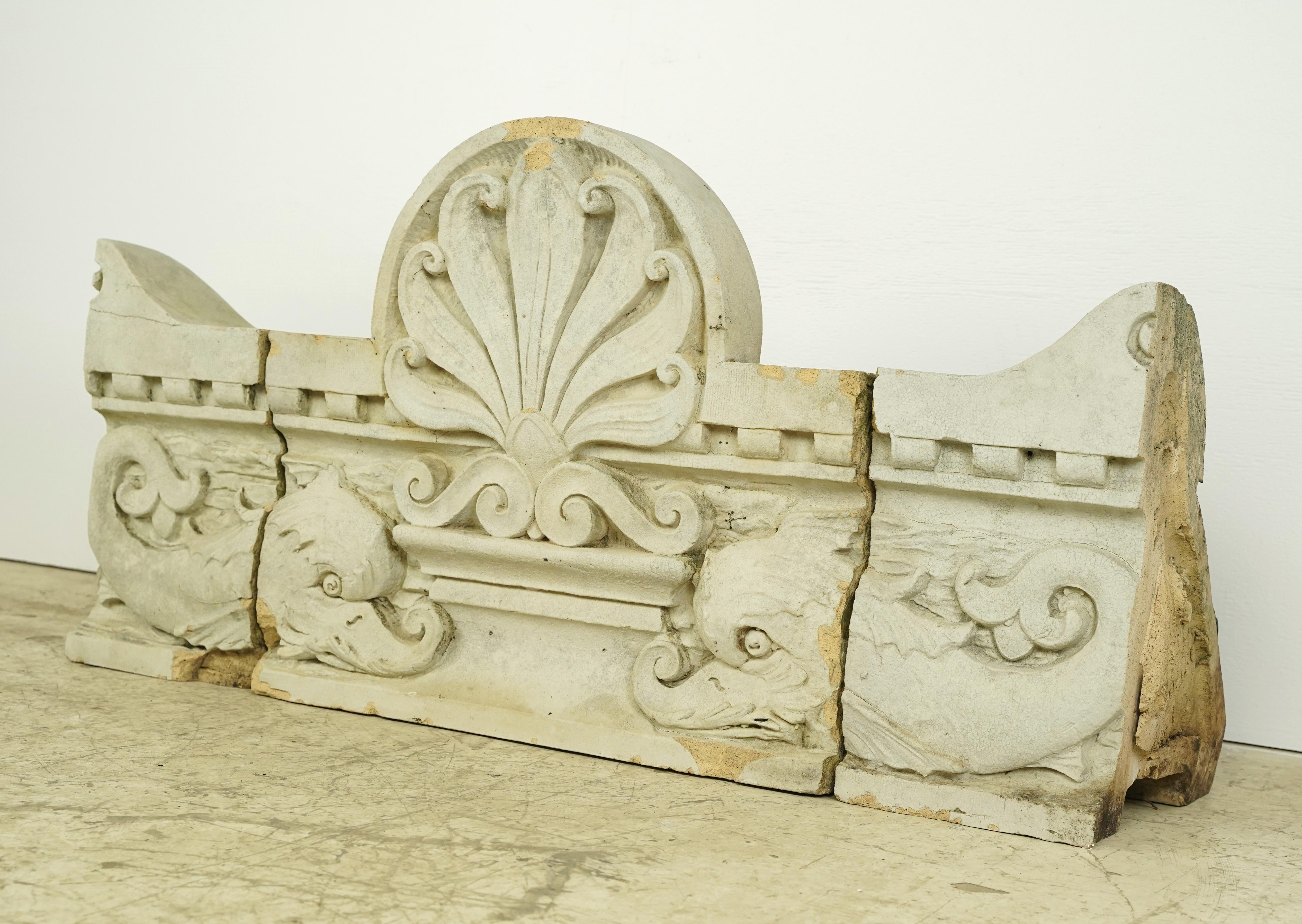 3 Pc High Relief Shell Carvings Stone Frieze Ellis Auditorium For Sale 1