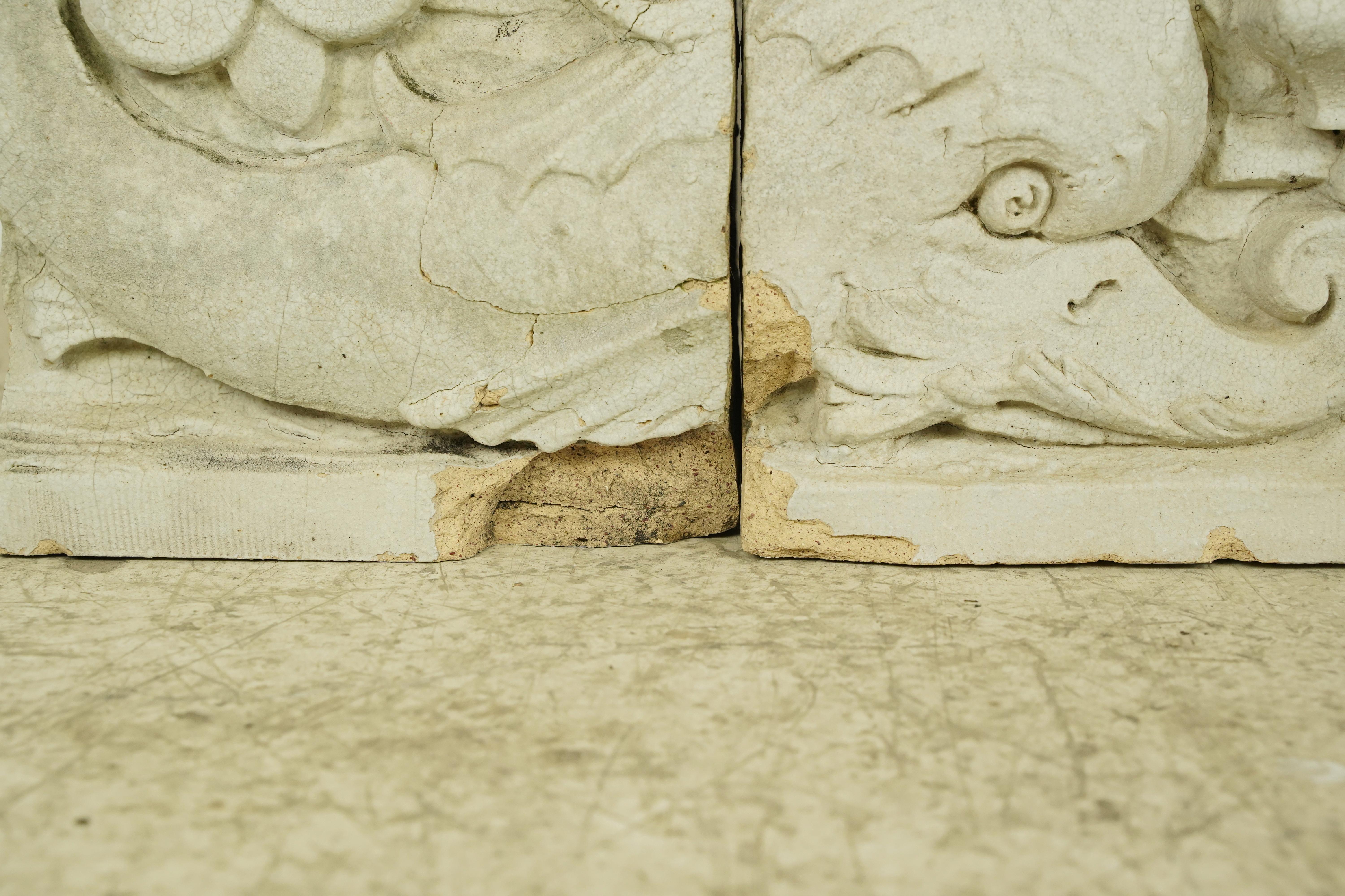 3 Pc High Relief Shell Carvings Stone Frieze Ellis Auditorium For Sale 2