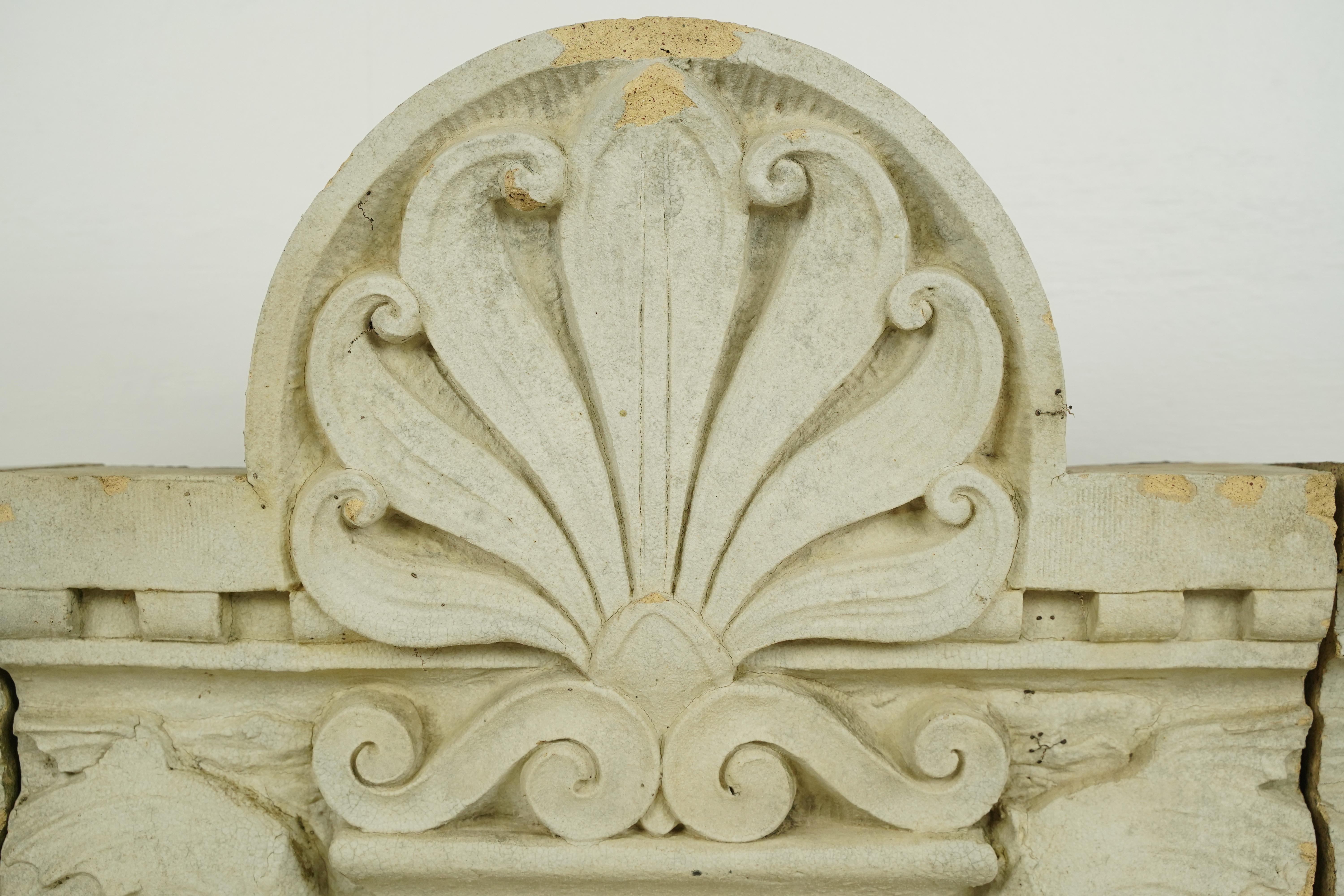 3 Pc High Relief Shell Carvings Stone Frieze Ellis Auditorium For Sale 4