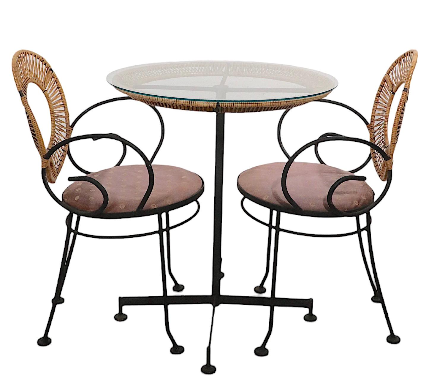 Cane Mid Century Cafe Dinette Set Inc. Table and Two Chairs Attributed to Umanoff For Sale