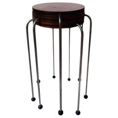 3 Pc, Midcentury Exotic Wood & Chrome Stacking Cocktail Tables