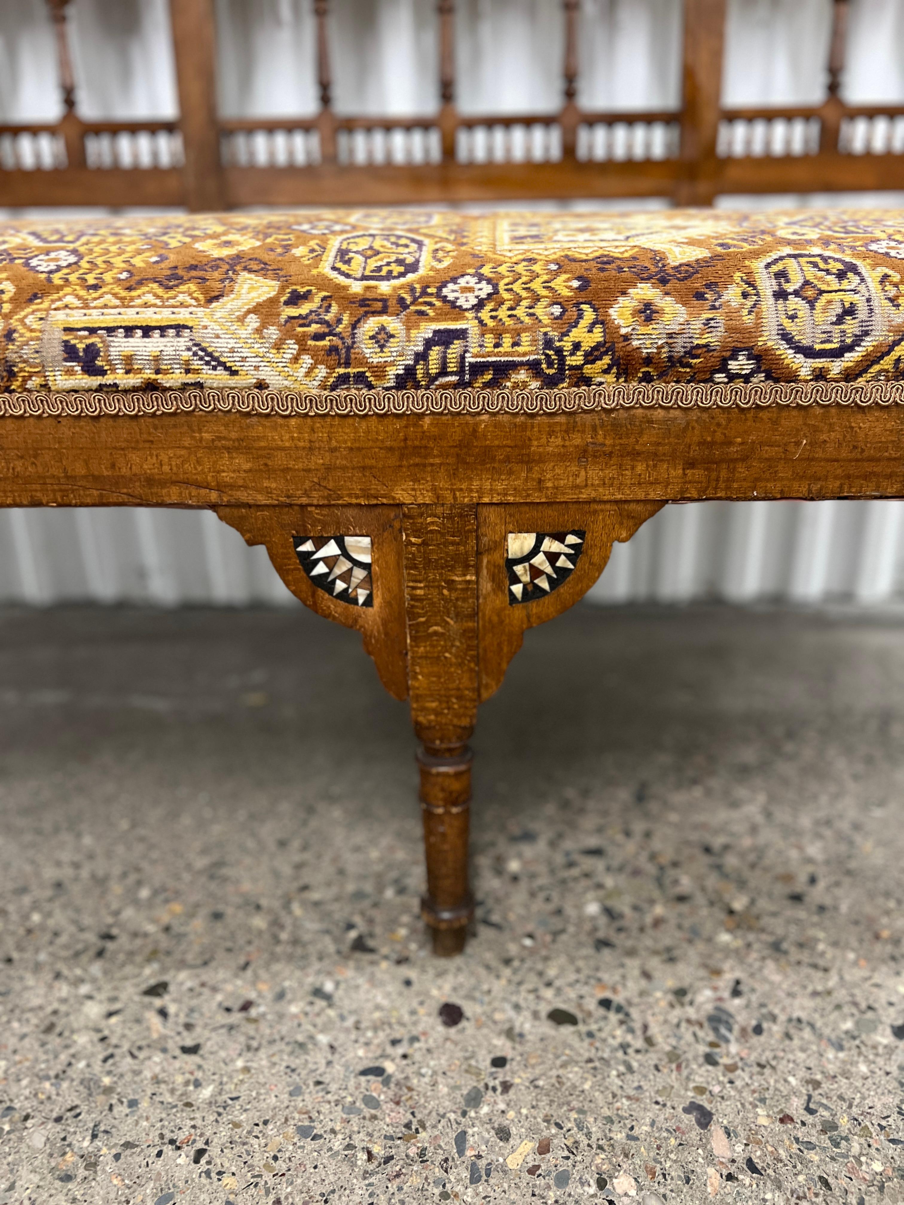 3 Pc, Moorish Syrian Inlaid Arabesque Sofa & Pair of Armchairs Suite C. 1900 For Sale 9