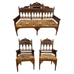 Used 3 Pc, Moorish Syrian Inlaid Arabesque Sofa & Pair of Armchairs Suite C. 1900