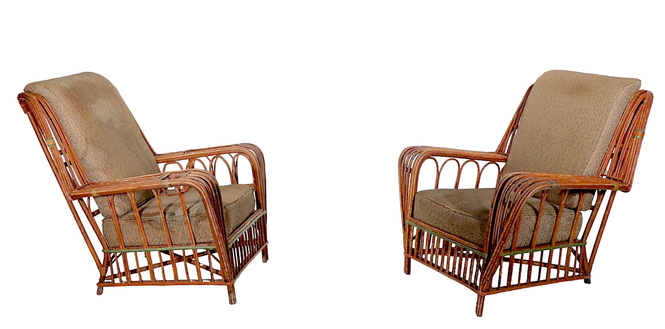 3 Pc Set Art Deco Split Reed Chairs and Ottoman, circa 1920-1930s 3