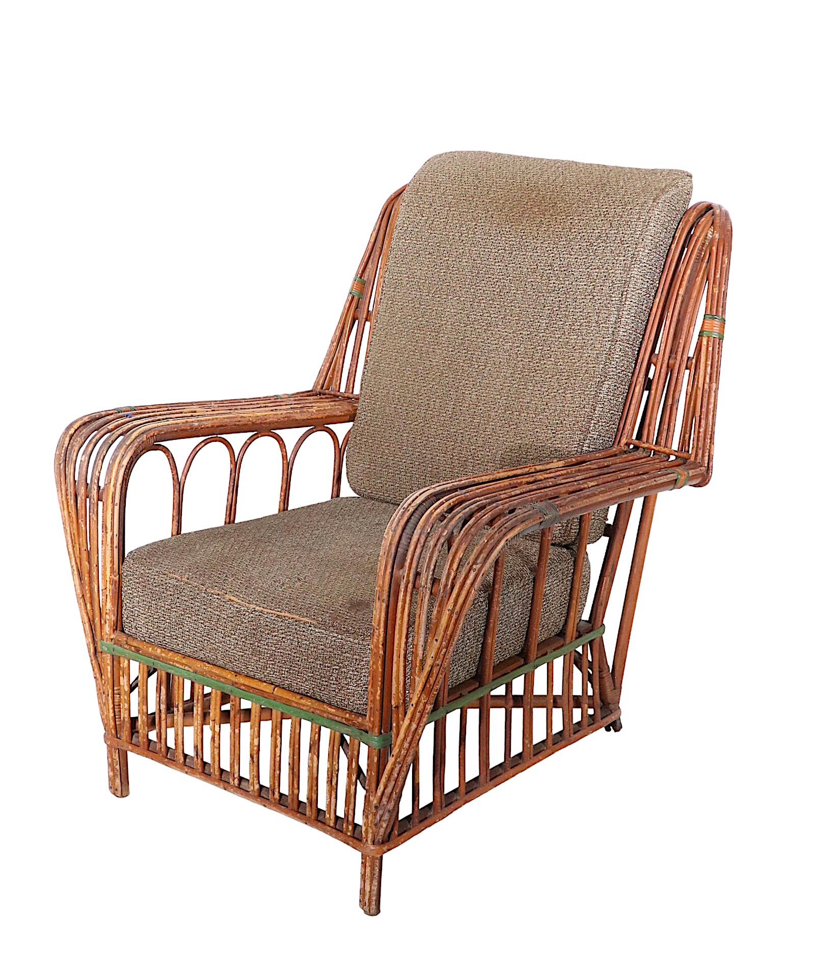 3 Pc Set Art Deco Split Reed Chairs and Ottoman, circa 1920-1930s 4