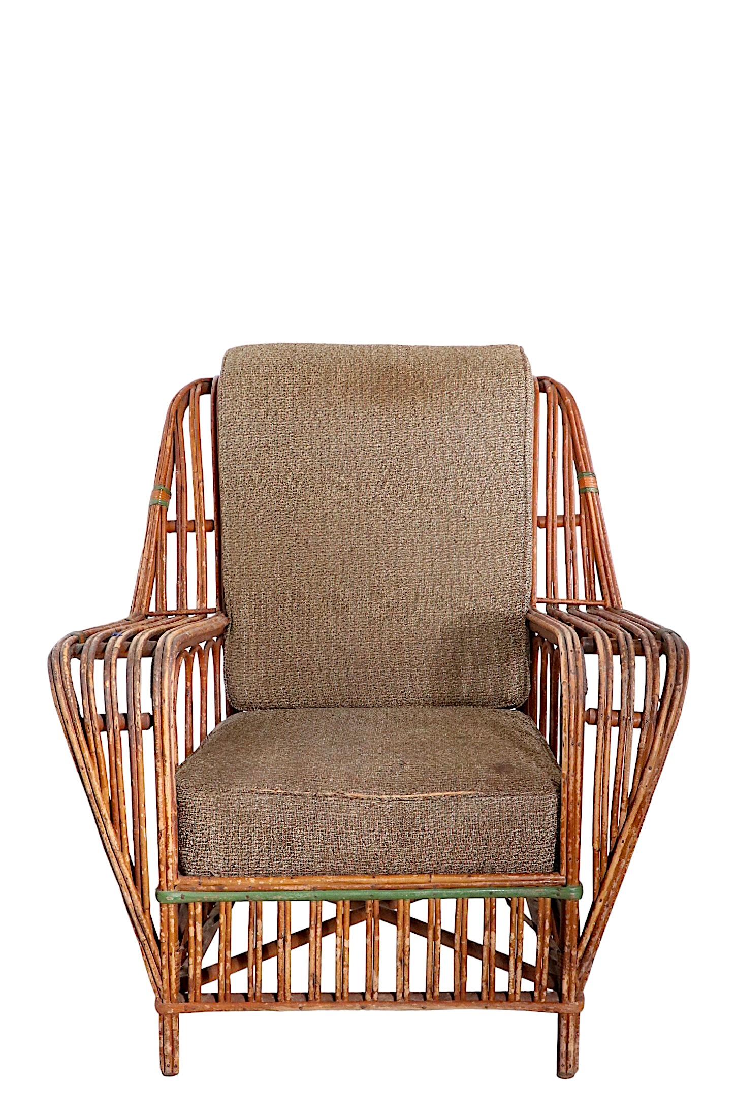 3 Pc Set Art Deco Split Reed Chairs and Ottoman, circa 1920-1930s 5