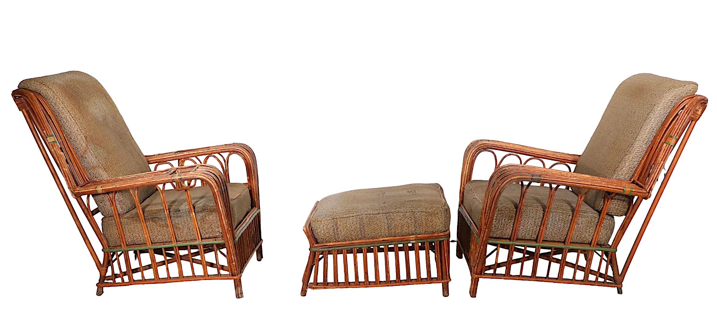 3 Pc Set Art Deco Split Reed Chairs and Ottoman, circa 1920-1930s 11
