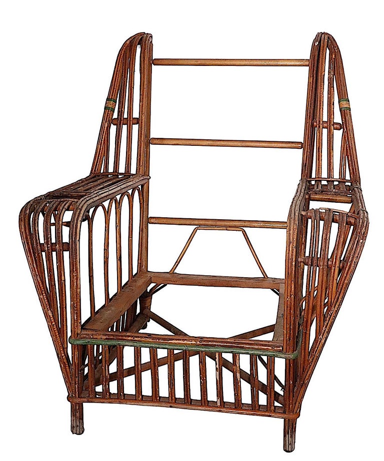 3 Pc Set Art Deco Split Reed Chairs and Ottoman, circa 19201930s For
