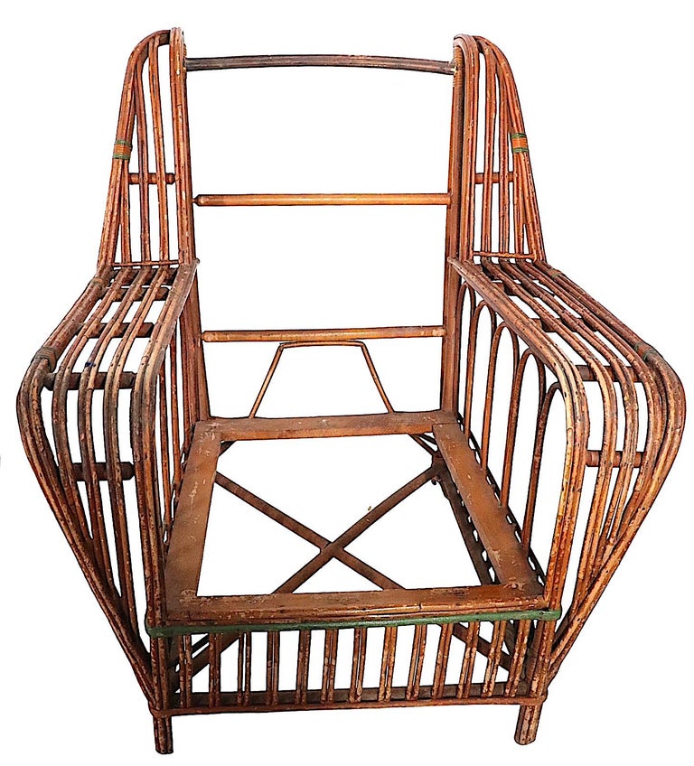 3 Pc Set Art Deco Split Reed Chairs and Ottoman, circa 19201930s For