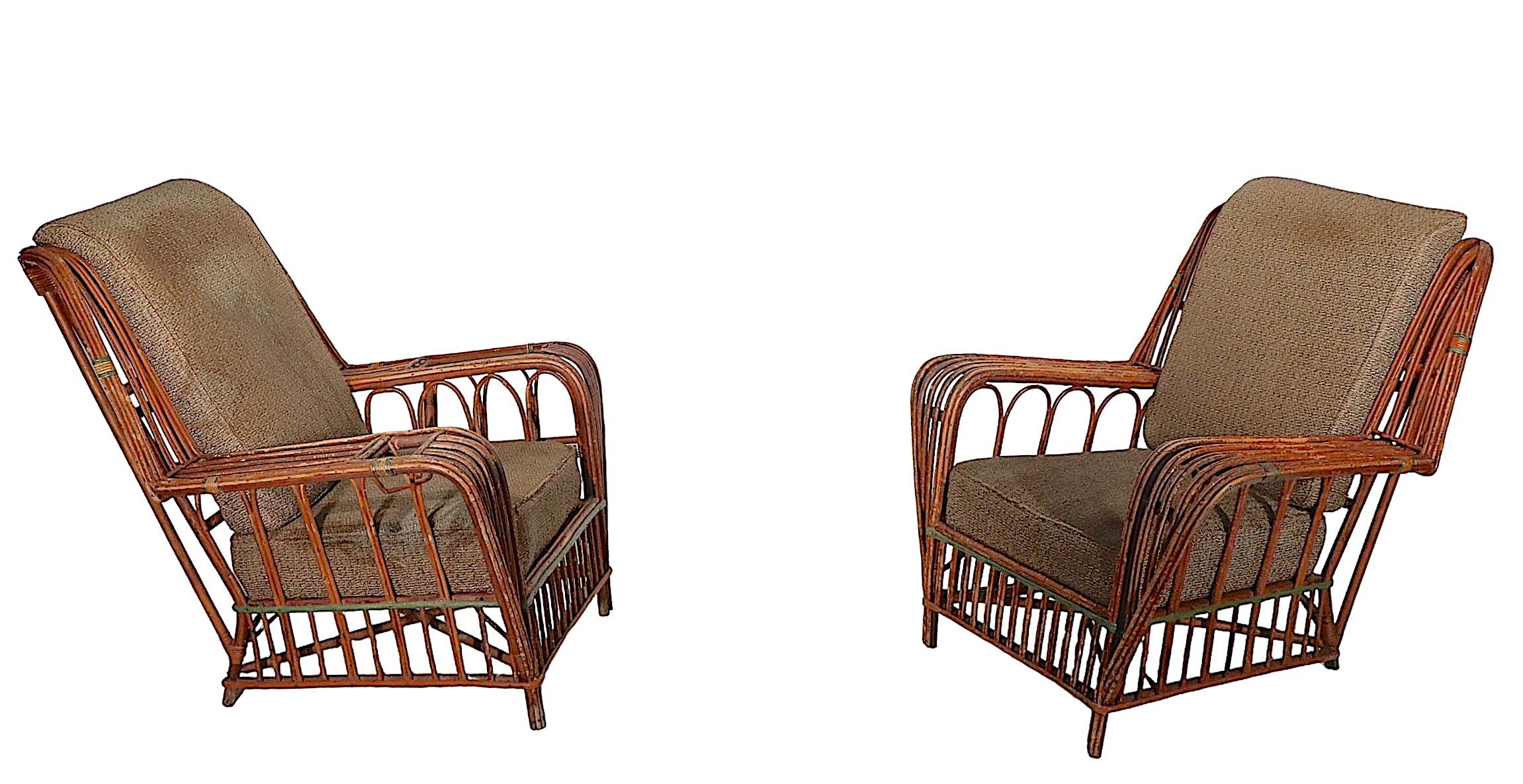 Willow 3 Pc Set Art Deco Split Reed Chairs and Ottoman, circa 1920-1930s