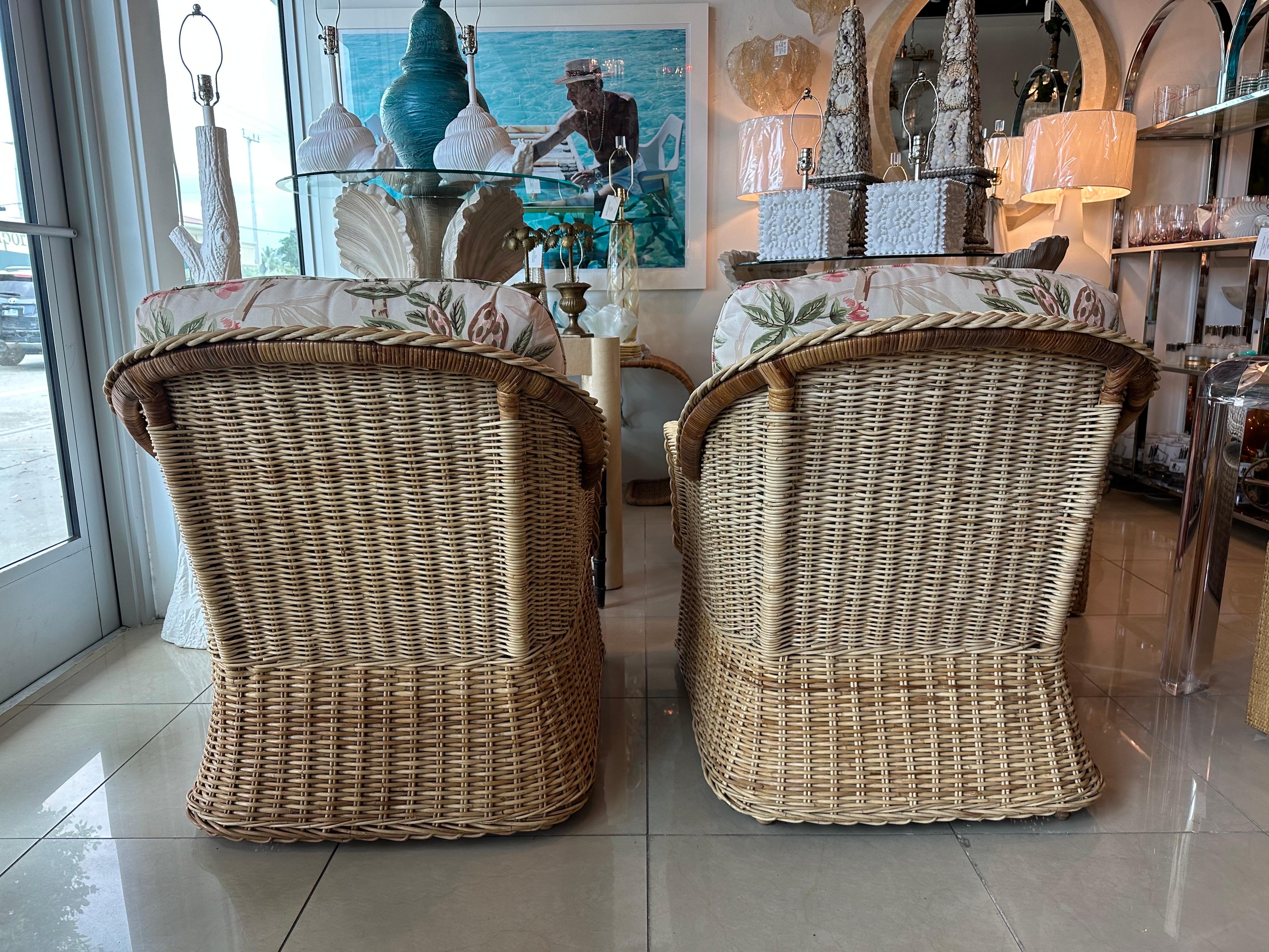 3 Pc. Set Rattan Braided Wicker Works Club Lounge Pair Arm Chairs & Ottoman  2