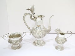 3 Pc Sterling Silver S. Kirk & Son Vintage Floral Repousse Tea / Coffee Service