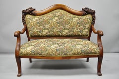 3 Pc Victorian Empire Mahogany Dolphin Carved Parlor Set Settee Armchair & Chair
