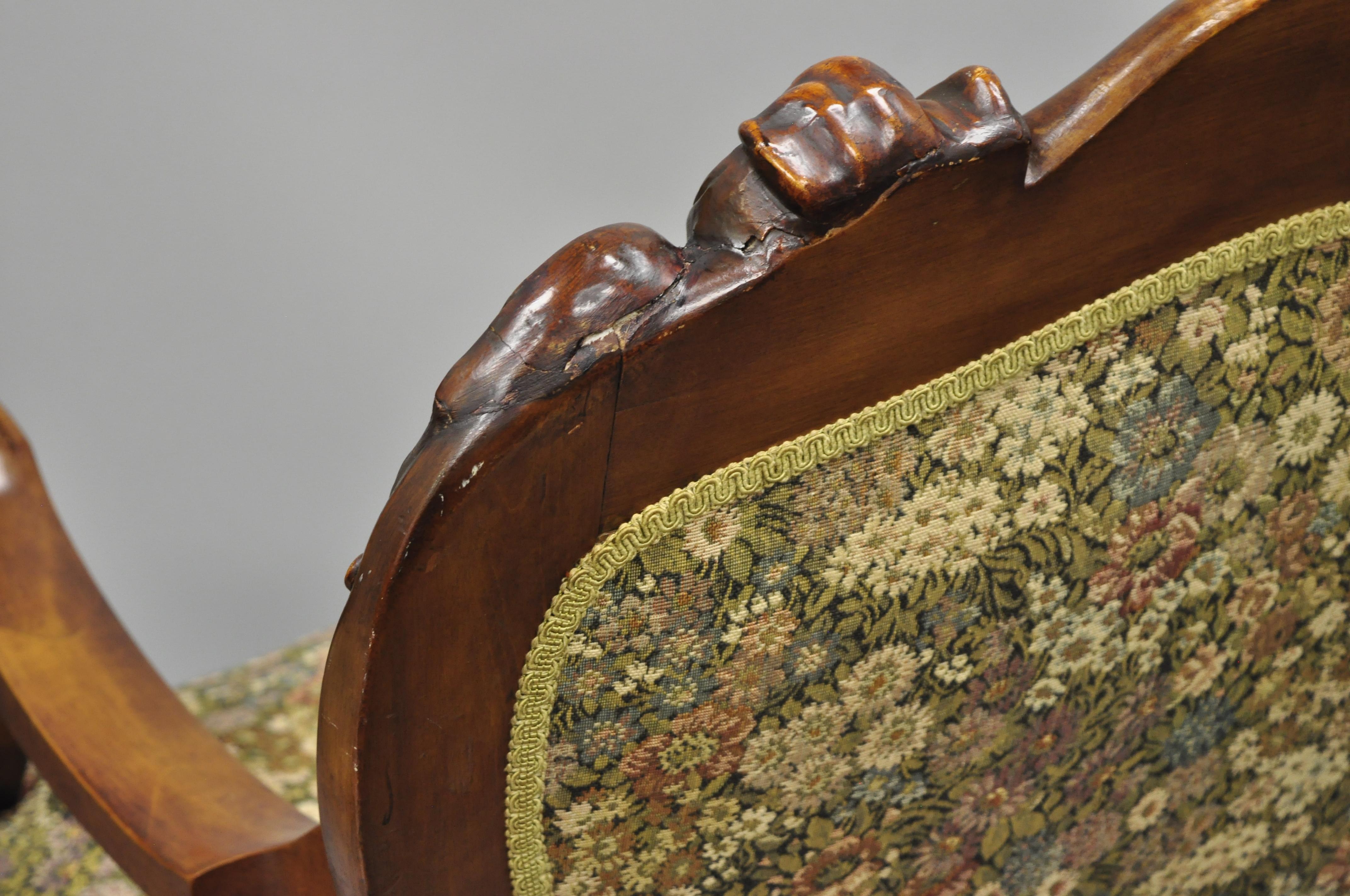 3 Pc Victorian Empire Mahagoni Dolphin geschnitzt Wohnzimmer Set Settee Sessel & Stuhl 3