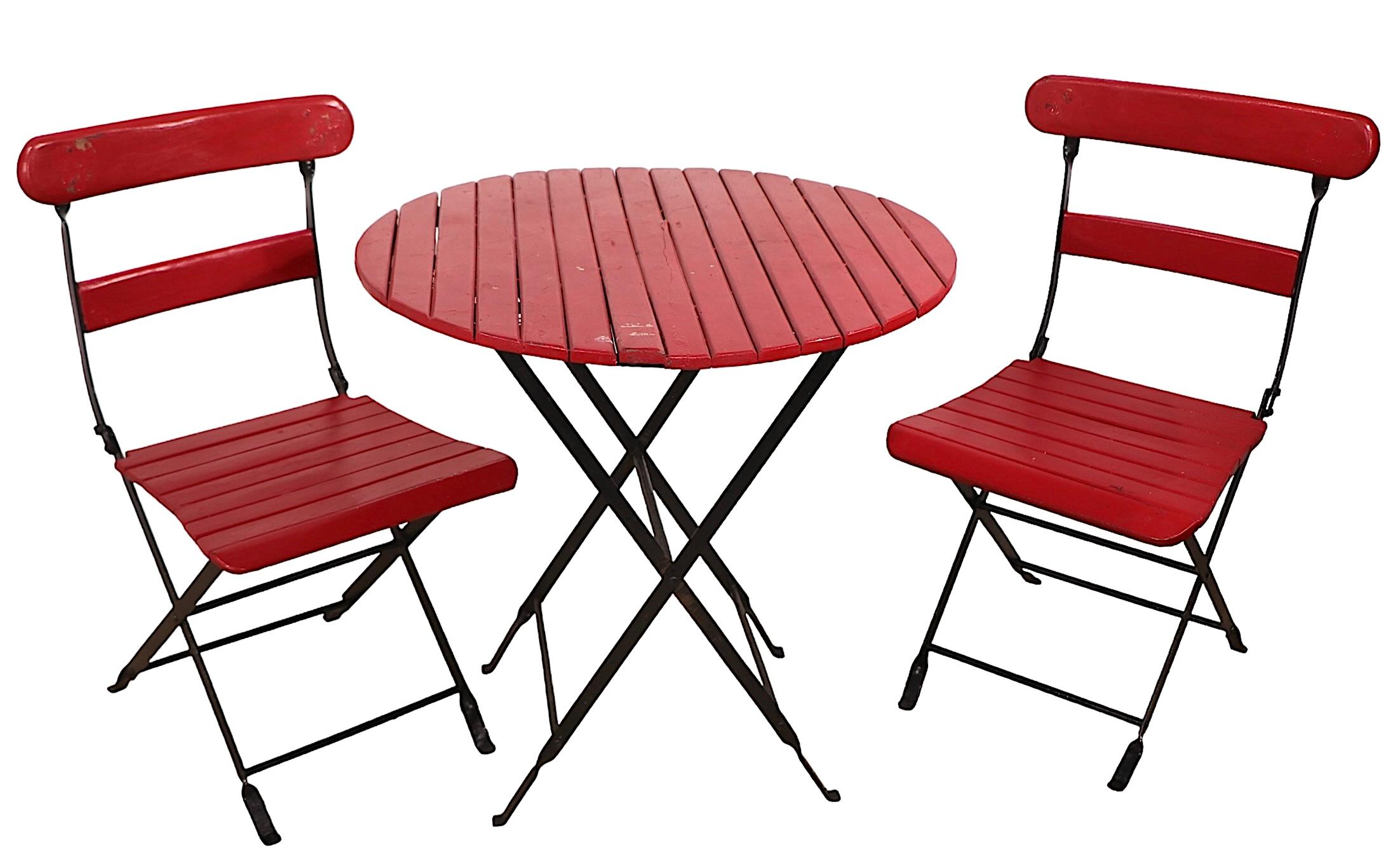 20th Century 3 pc. Vintage Folding  Cafe Bistro Beer Garden Garden Patio Dinette Set For Sale