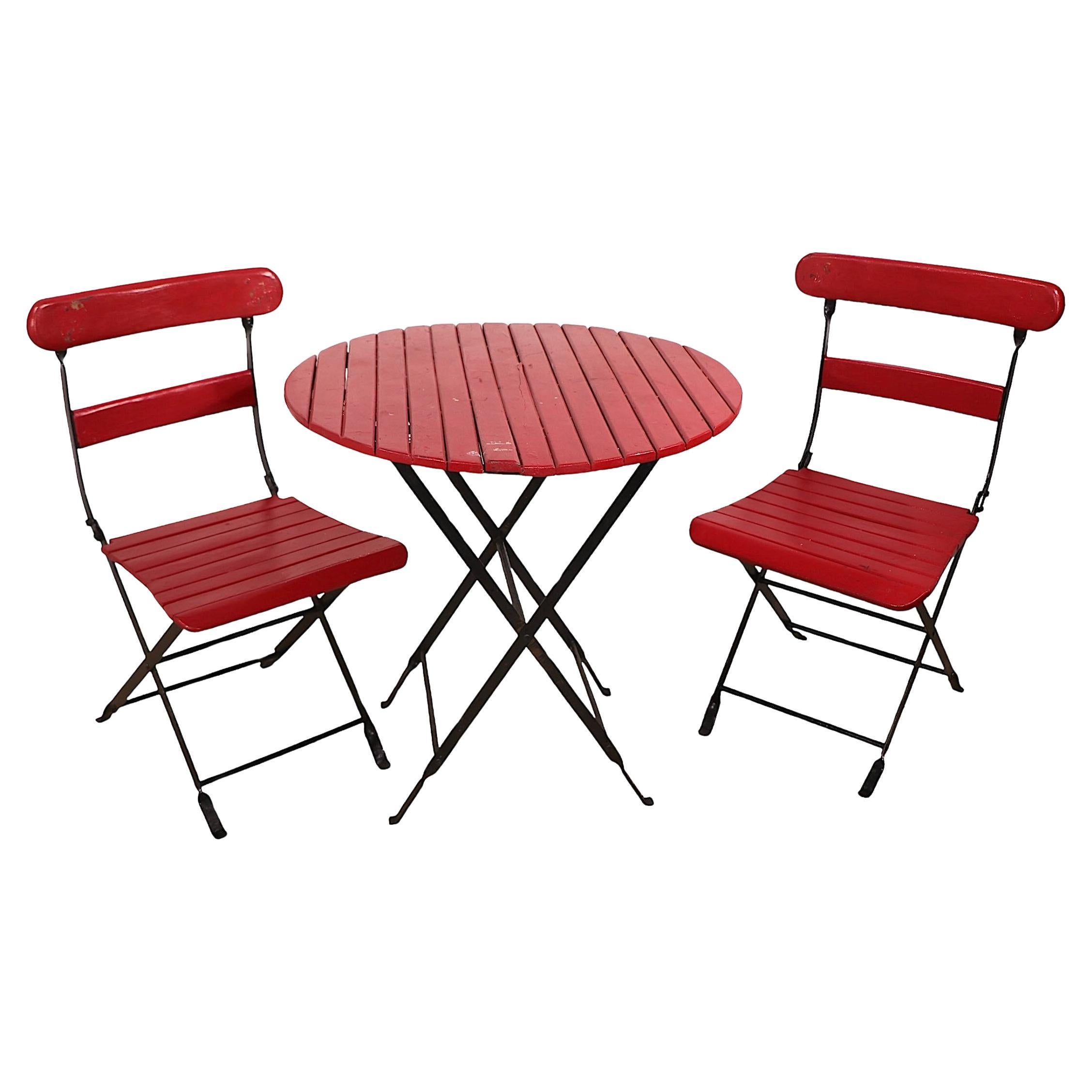 3 pc. Vintage Folding  Cafe Bistro Beer Garden Garden Patio Dinette Set For Sale