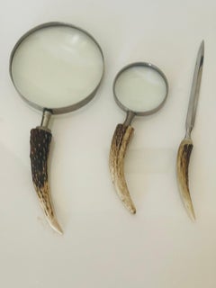 3 Pcs Desk Set Black Forest Style Magnyfiying Glasses and Letter Opener with Hor