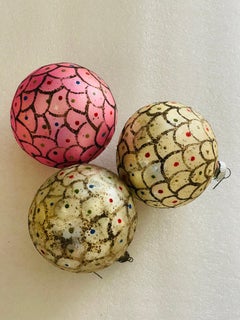 3 pcs Large Antque Blown Glass Christmas Ornaments Balls