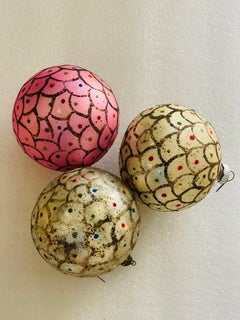 4 pcs Large Antque Blown Glass Christmas Ornaments Balls