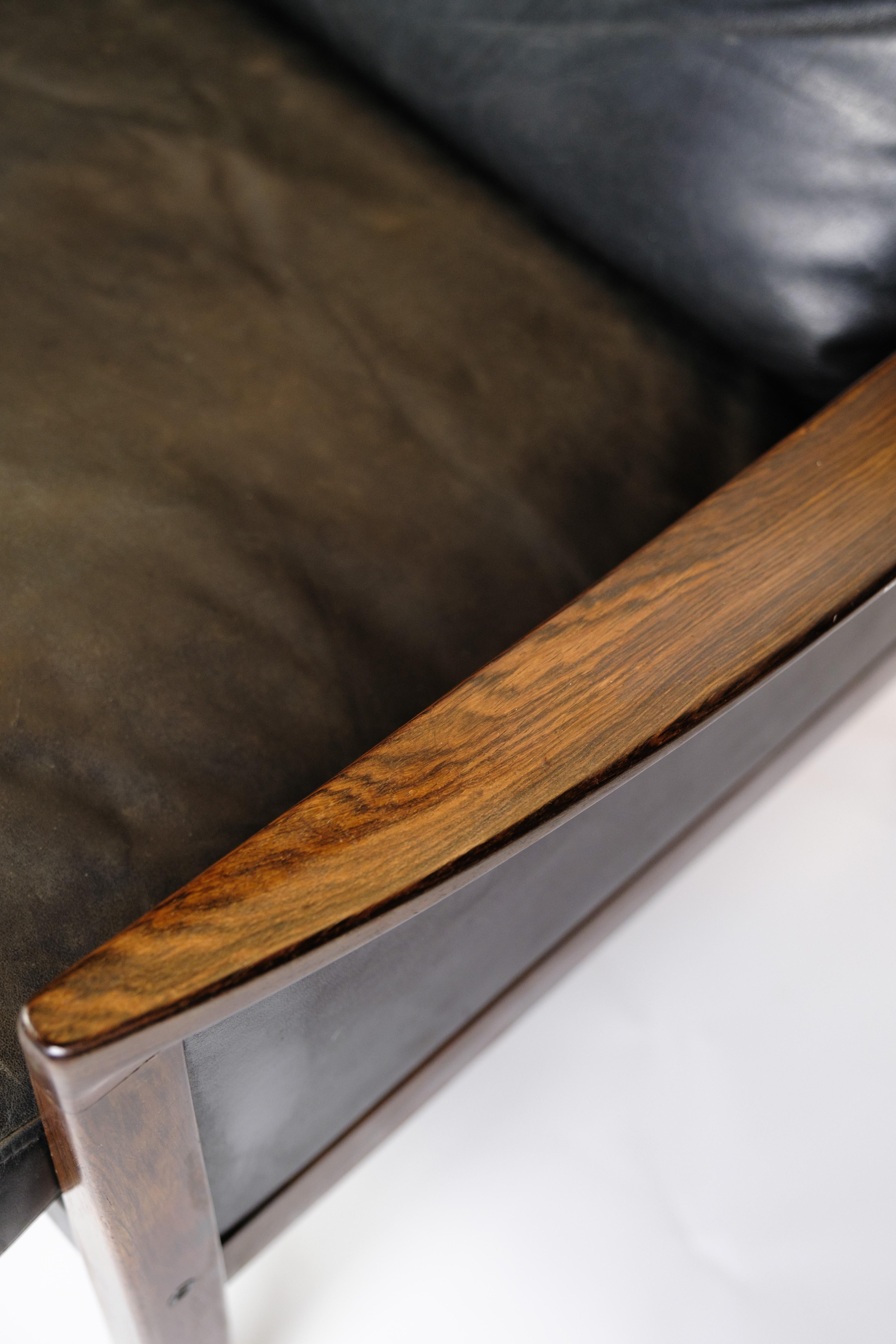 3 pros. Sofa aus Palisanderholz von Hans Olsen, hergestellt von Brdr. Juul K. Aus den 1960er Jahren (Leder) im Angebot