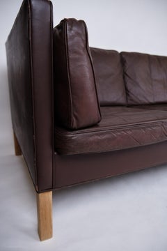 3. Person Sofa Model 2442 In Brown Leather By Børge Mogensen From 1960s