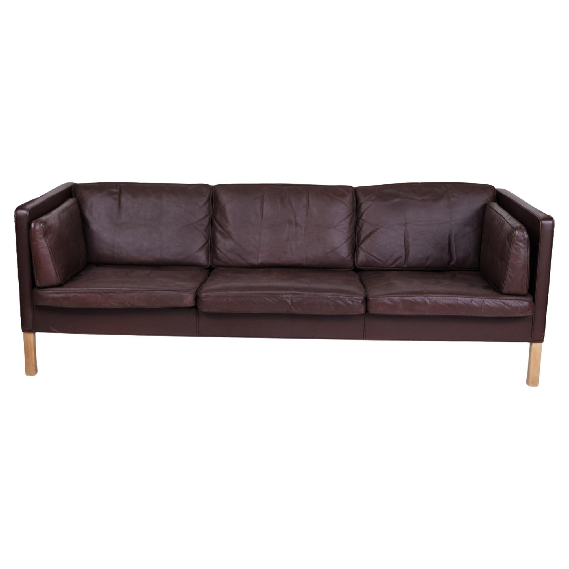 3. Person Sofa Model 2442 In Brown Leather By Børge Mogensen From 1960s