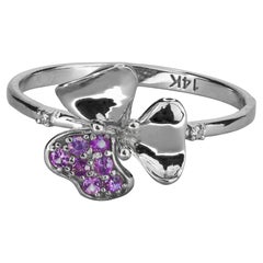 3 petal Flower 14k ring with gemstones