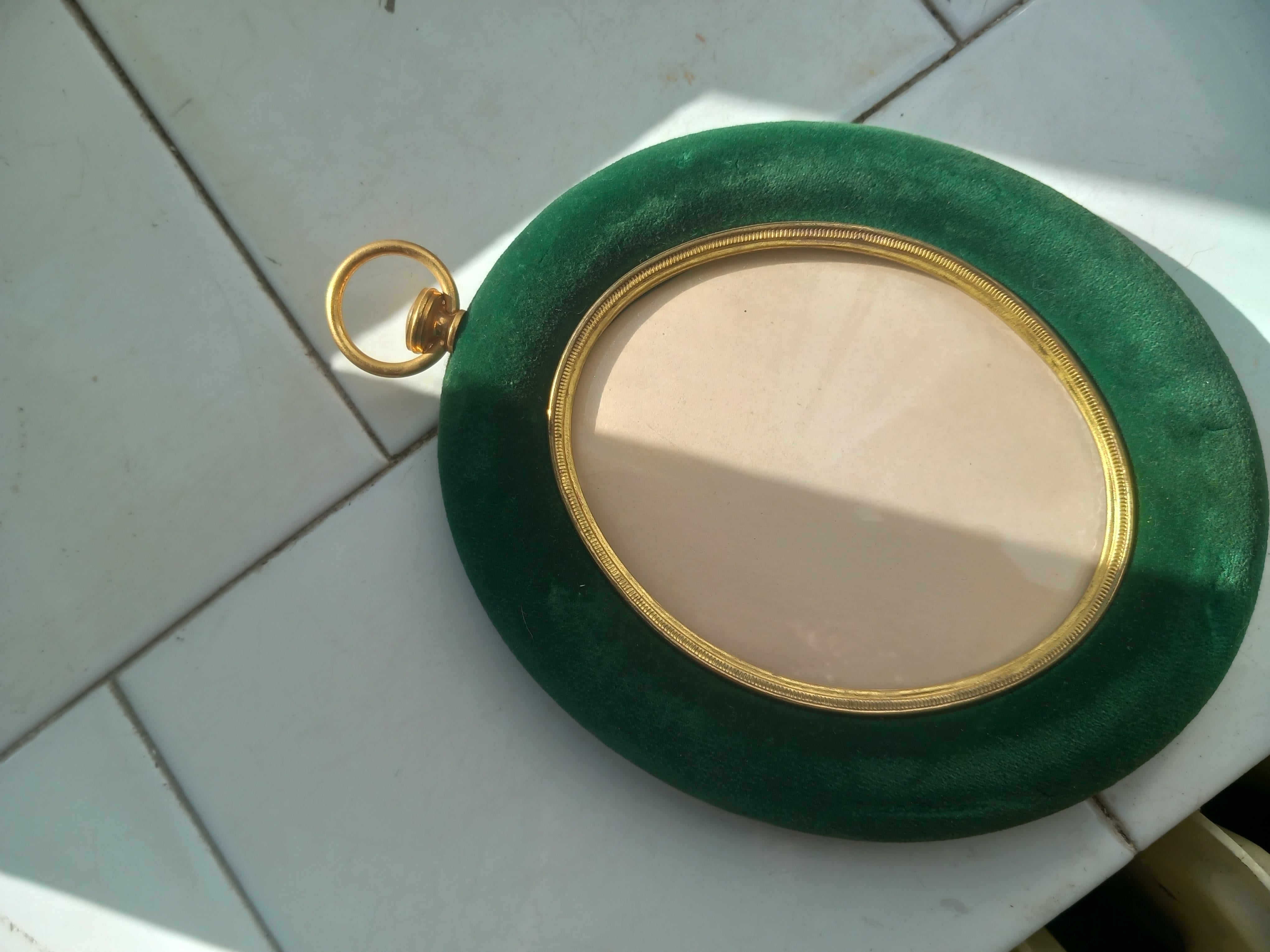 3 Photo Frames, Picture Frame, Virtorian of Emerald Green Velvet and Brass 5