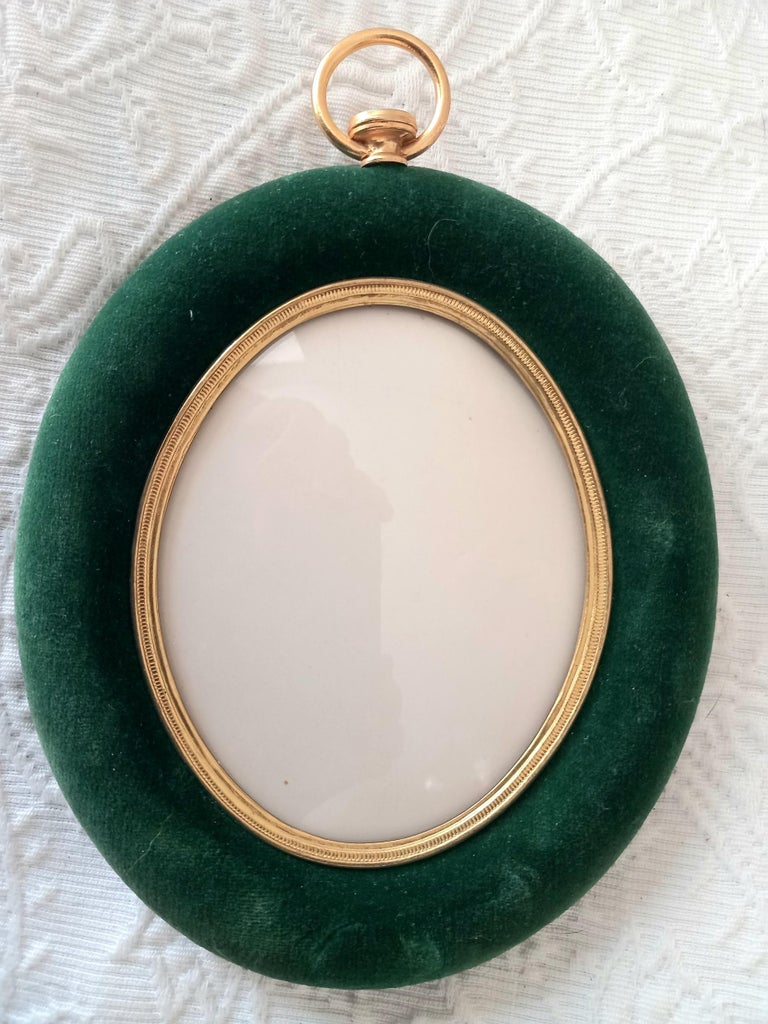 Victorian 3 Photo Frames, Picture Frame, Virtorian of Emerald Green Velvet and Brass For Sale