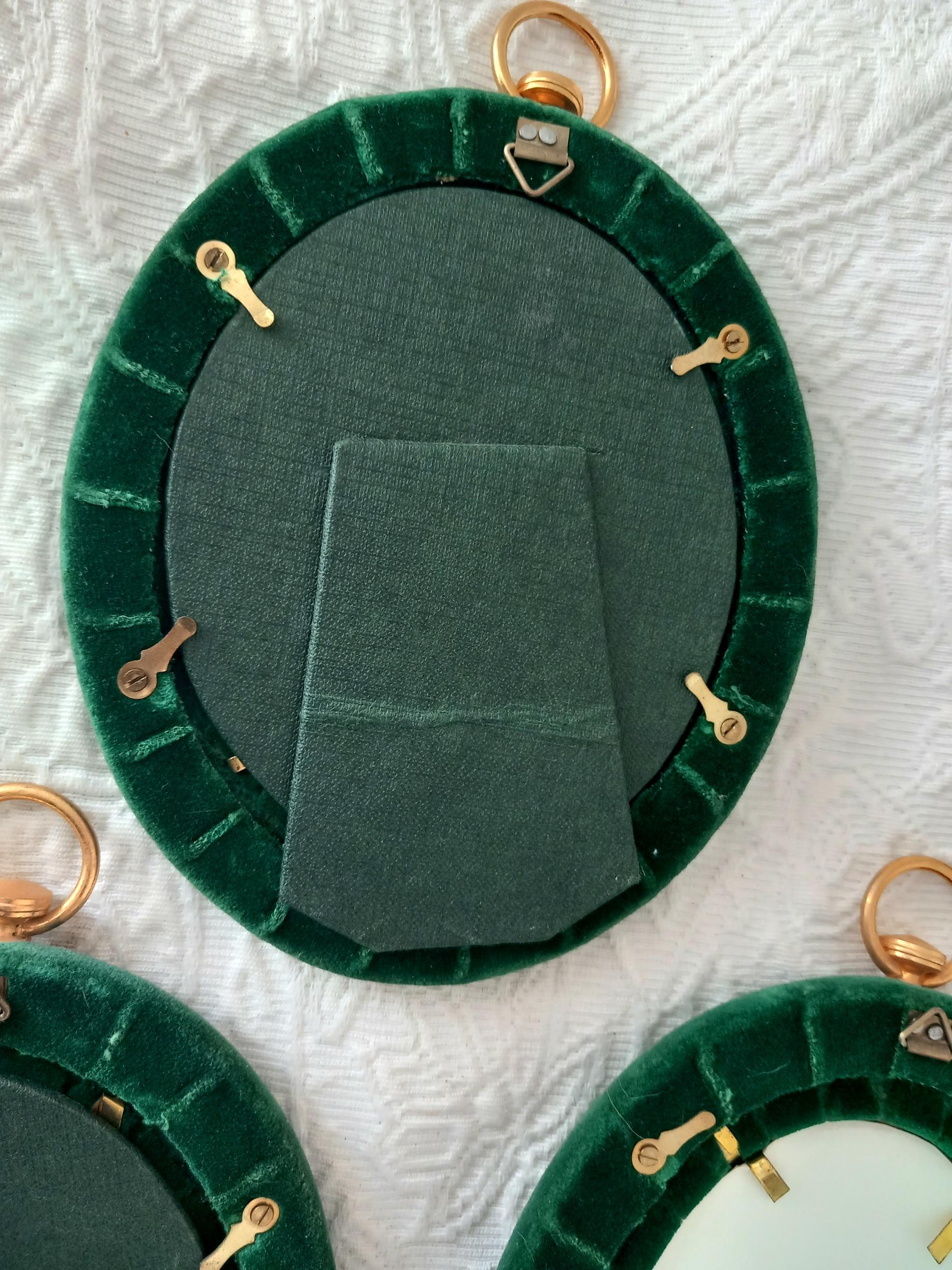 3 Photo Frames, Picture Frame, Virtorian of Emerald Green Velvet and Brass 2
