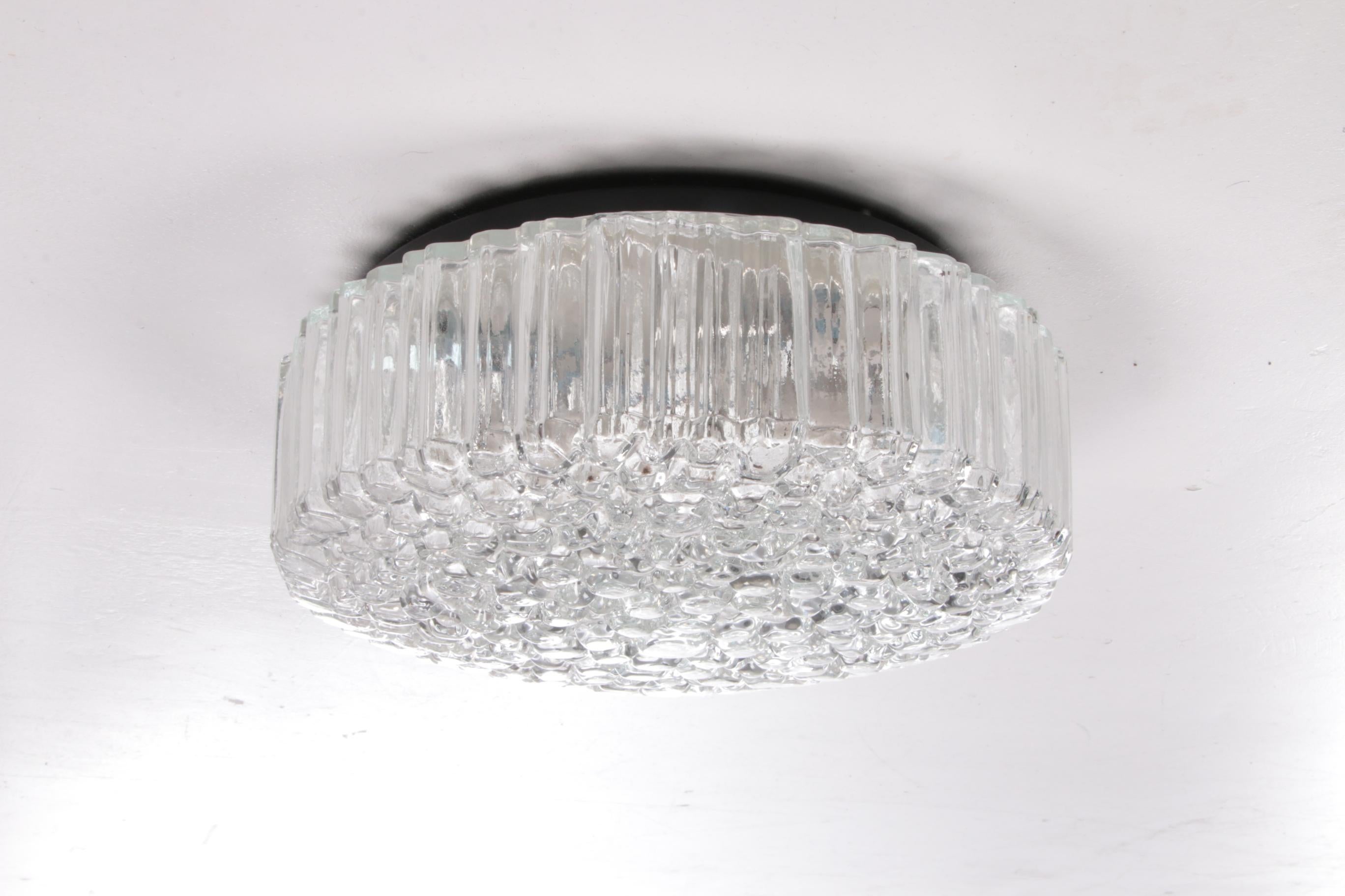 3 Pice Glass Flush Mount or Sconce by Helena Tynell for Glashütte Limburg, 1960s For Sale 3