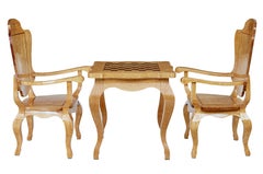 3 Piece 20th Century Burr Birch Games Table and Armchairs