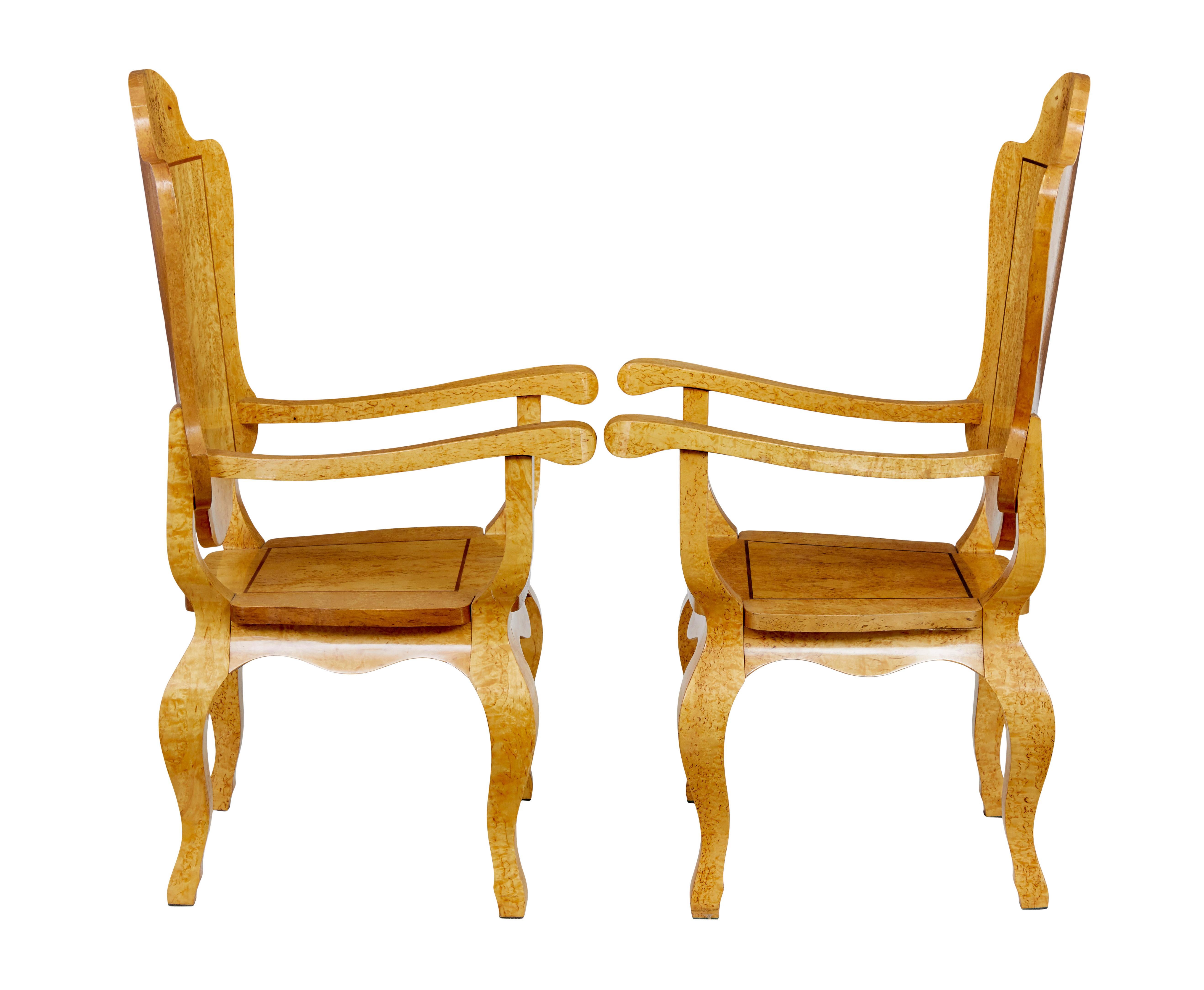 Hand-Crafted 3 piece 20th century burr birch games table and armchairs For Sale
