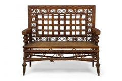 3 Piece American Victorian Braided Wicker Scroll and Lattice Design Seating Set