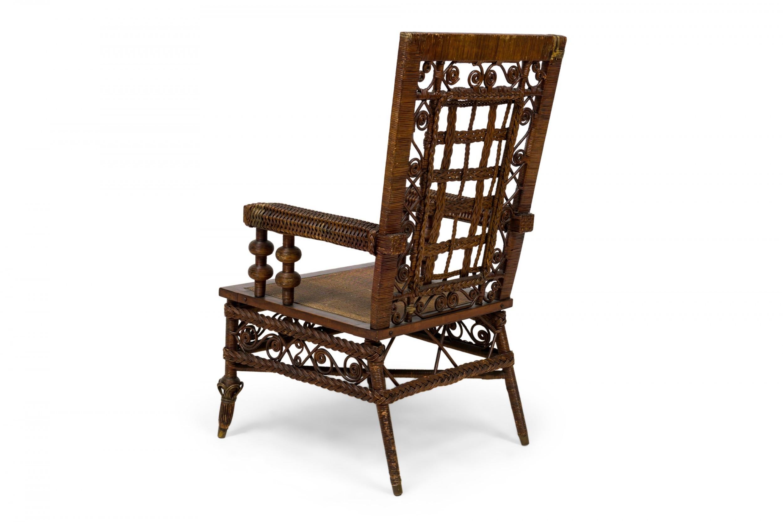 3teiliges amerikanisches viktorianisches Sitzset aus geflochtenem Korbgeflecht mit Schnörkeln und Gitter  (19. Jahrhundert) im Angebot