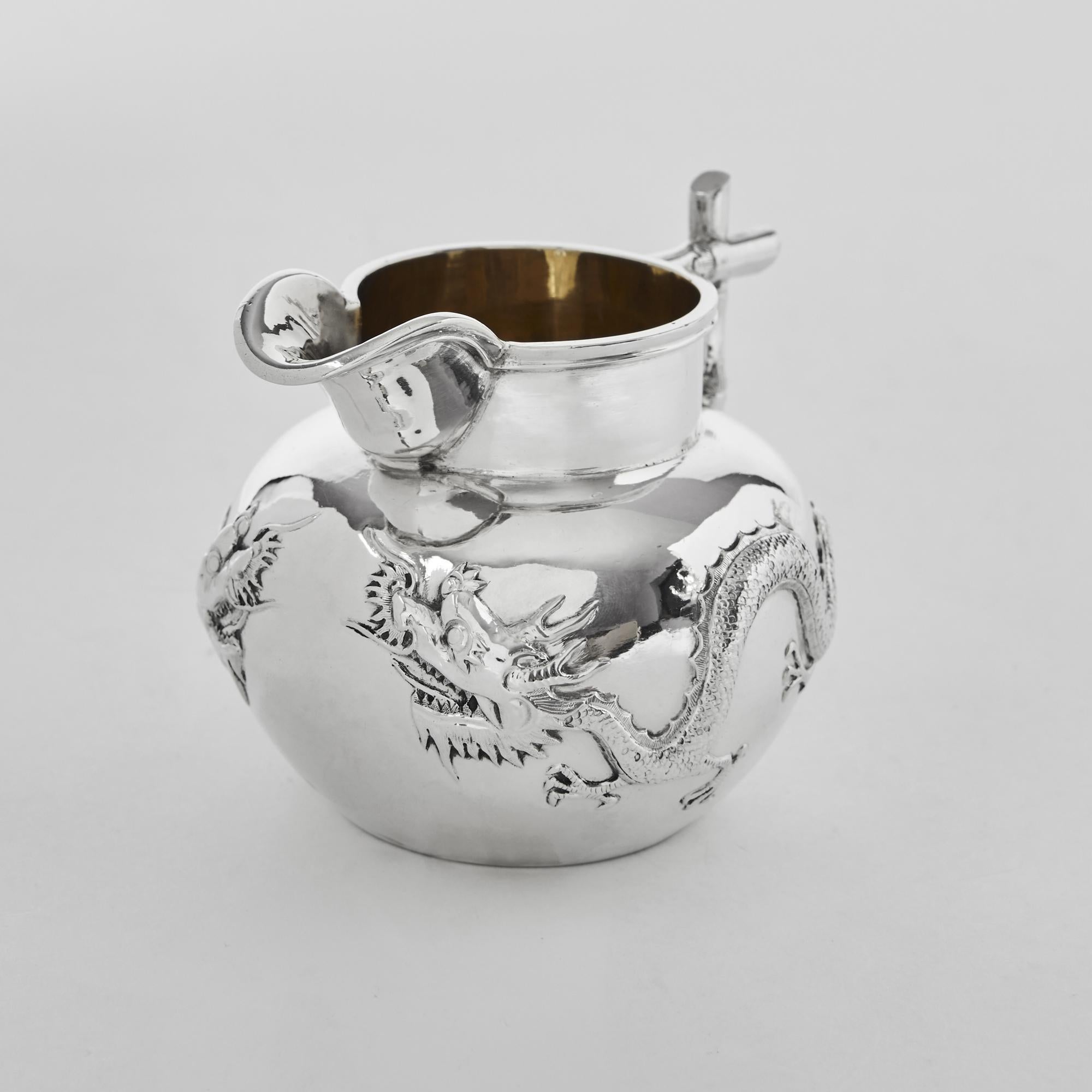 20th Century 3 Piece Antique Chinese Silver Tea Set For Sale