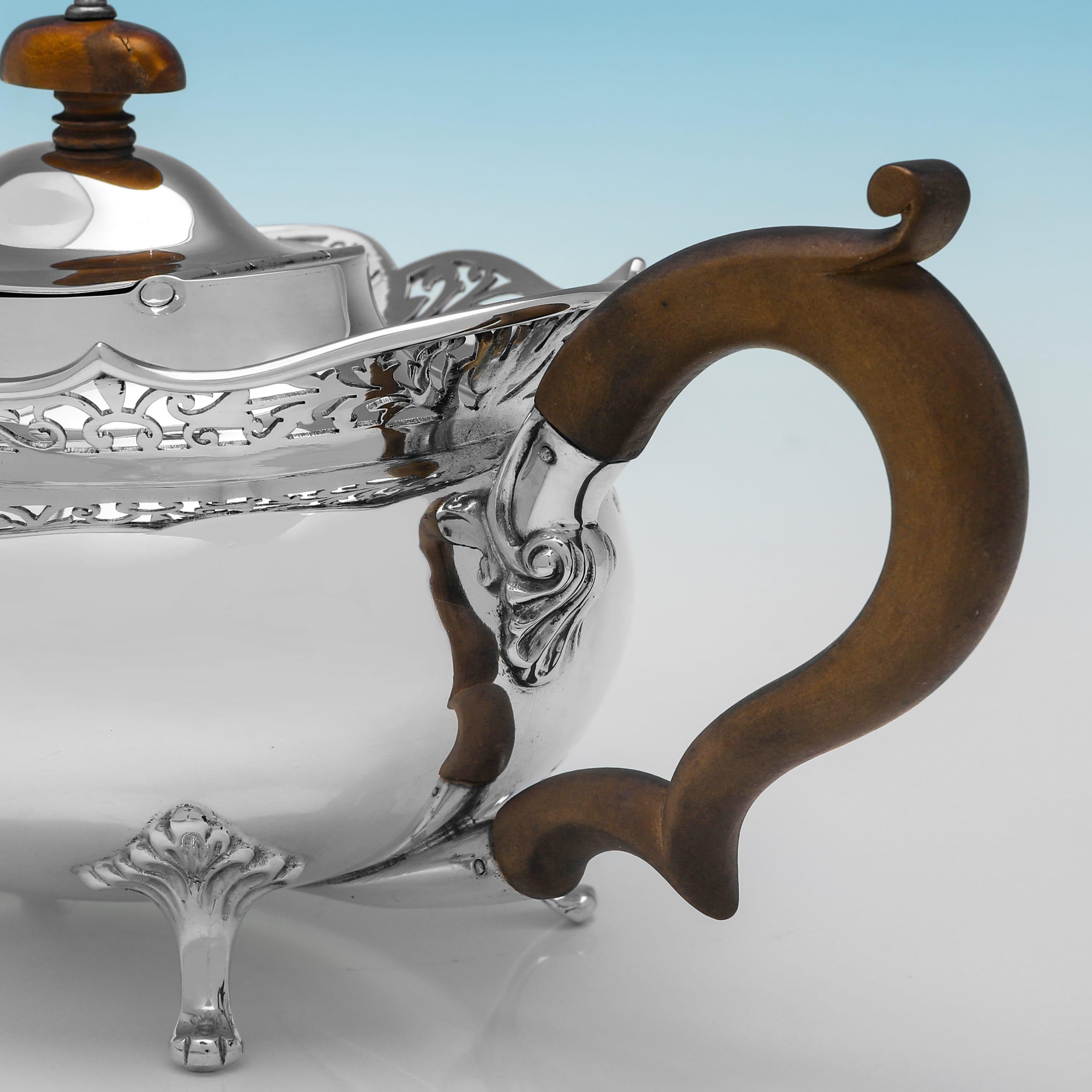 Art Nouveau 3 piece antique sterling silver teaset by Thomas Edward Atkins - 1917 For Sale