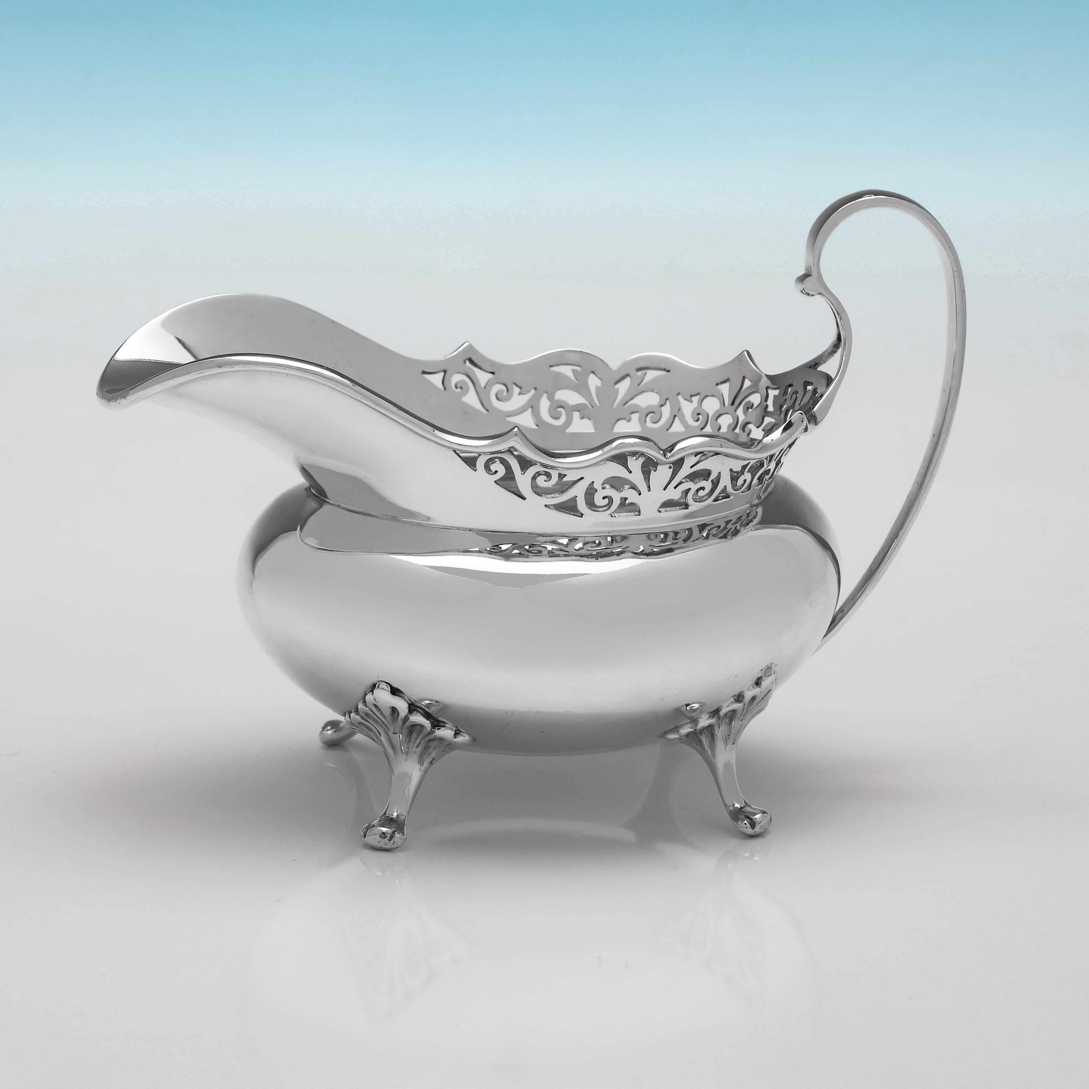 Early 20th Century 3 piece antique sterling silver teaset by Thomas Edward Atkins - 1917 For Sale