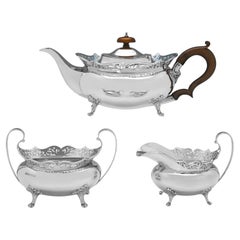 3 piece antique sterling silver teaset by Thomas Edward Atkins - 1917