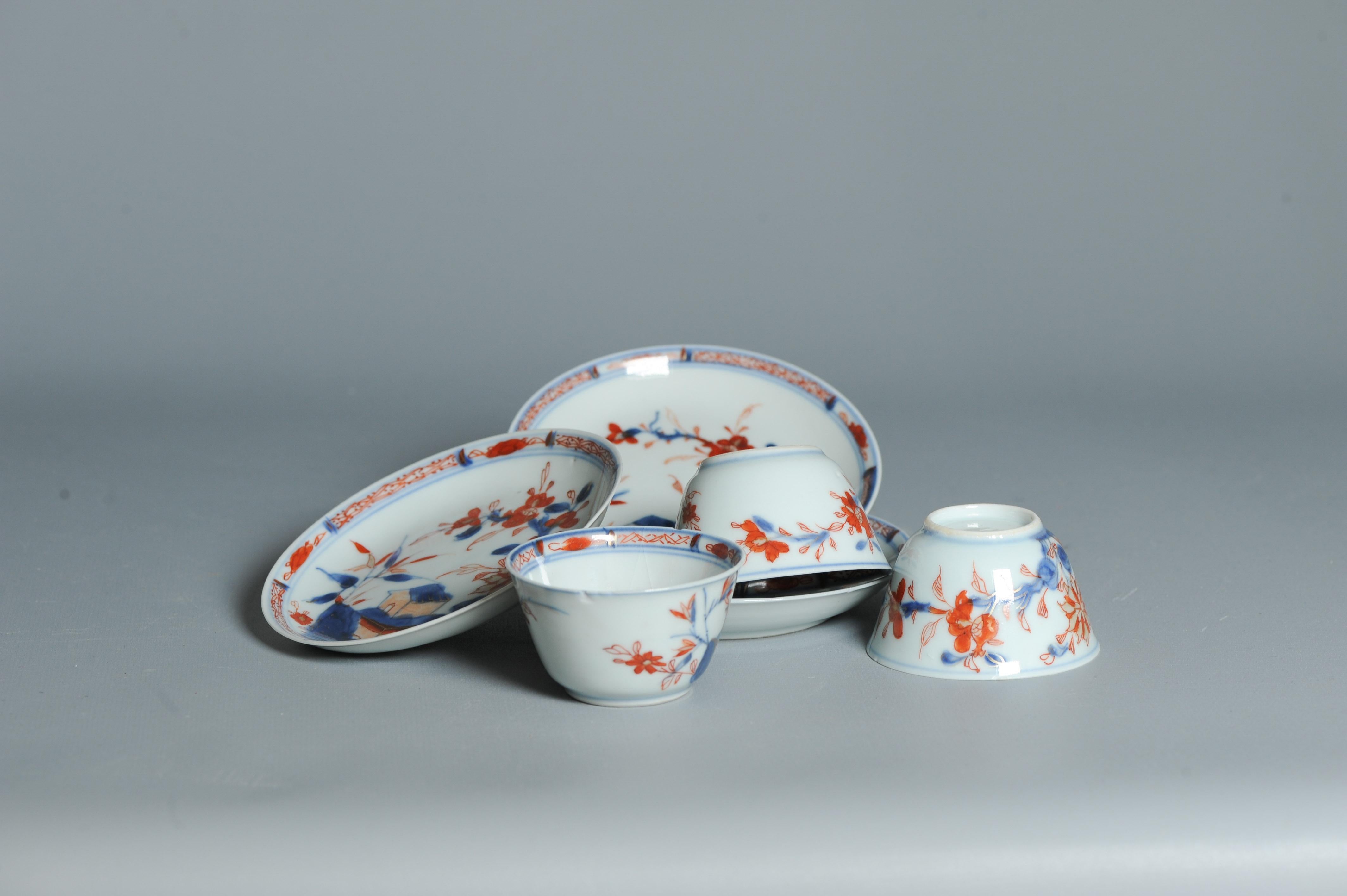 #3 piece Antique Tea set Chinese porcelain Imari Enamel Flowers Kangxi (1662 For Sale 4