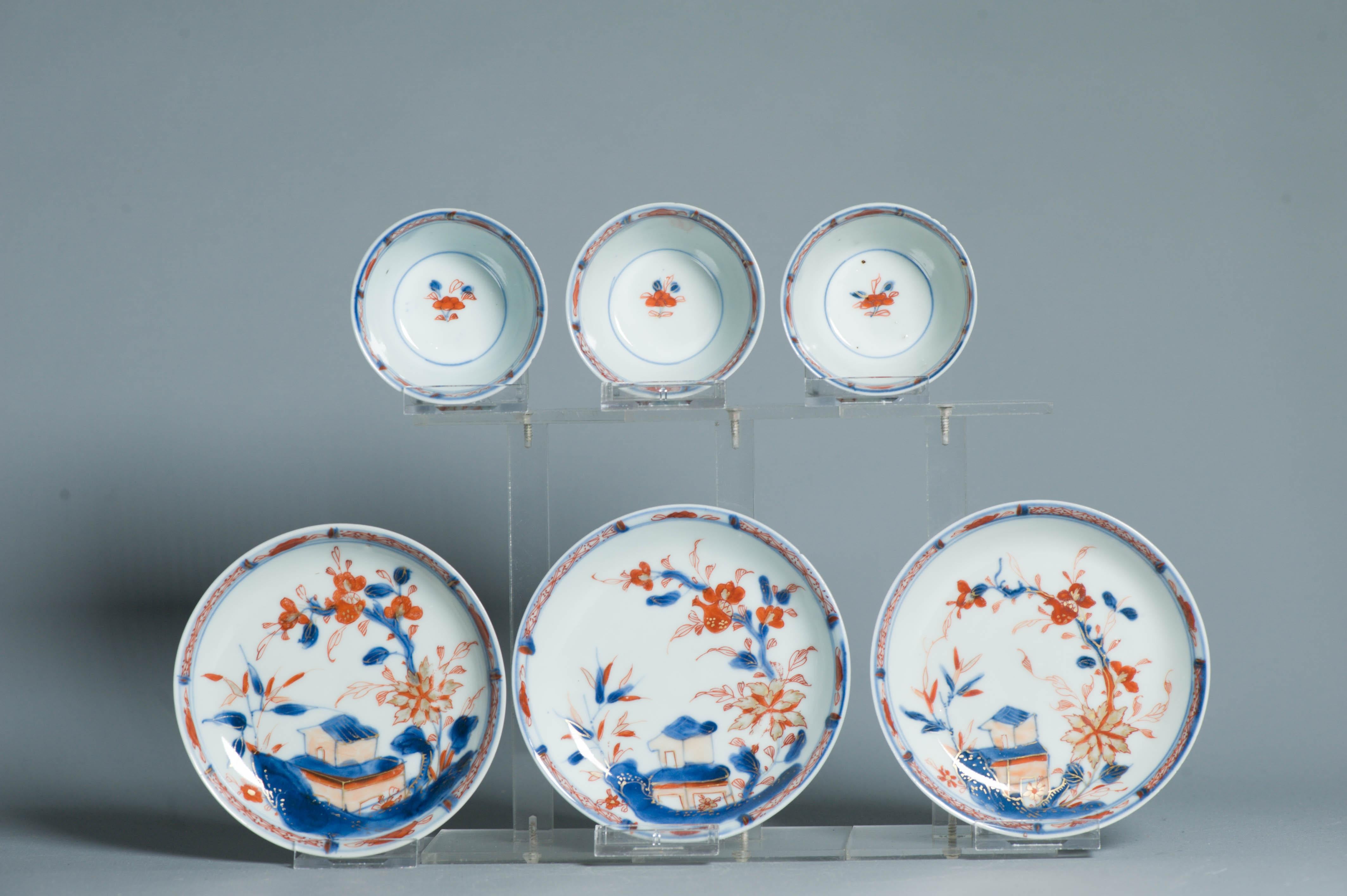 #3 piece Antique Tea set Chinese porcelain Imari Enamel Flowers Kangxi (1662 For Sale 5