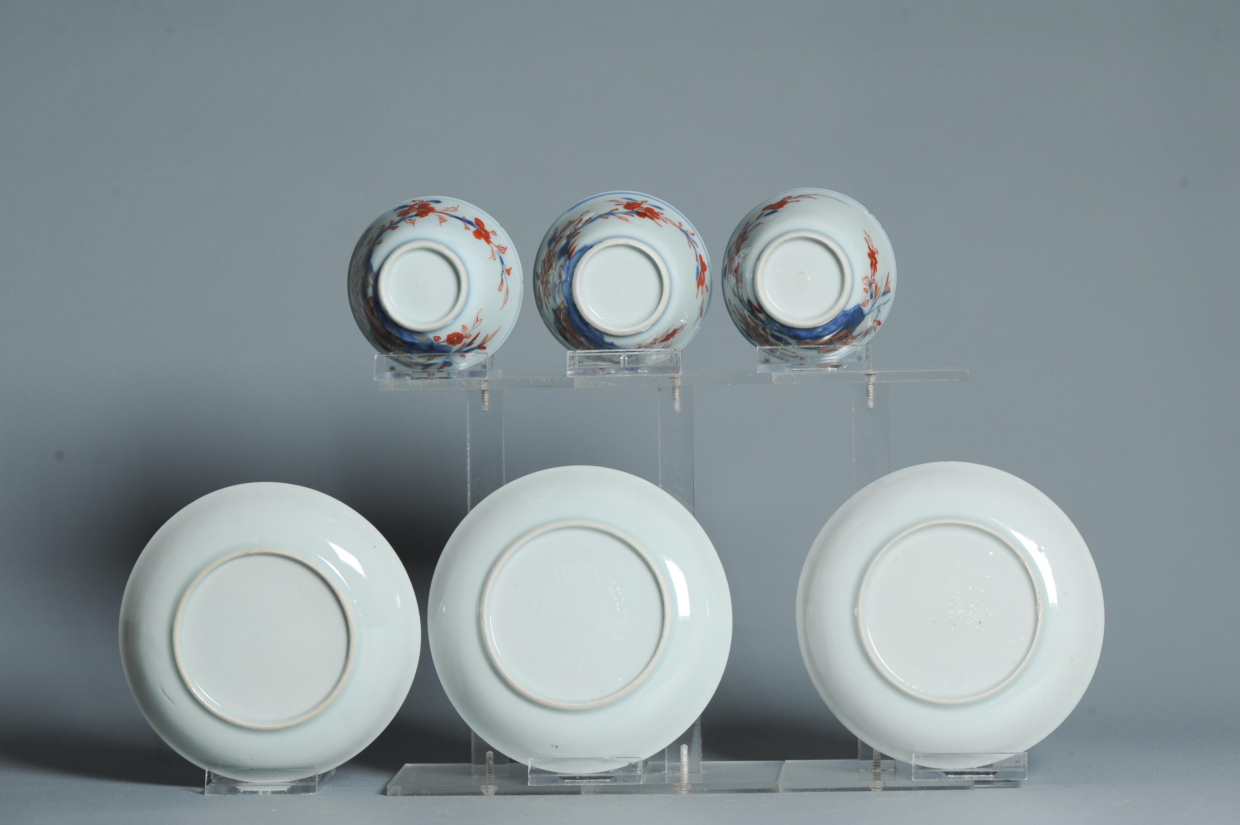 #3 piece Antique Tea set Chinese porcelain Imari Enamel Flowers Kangxi (1662 For Sale 6