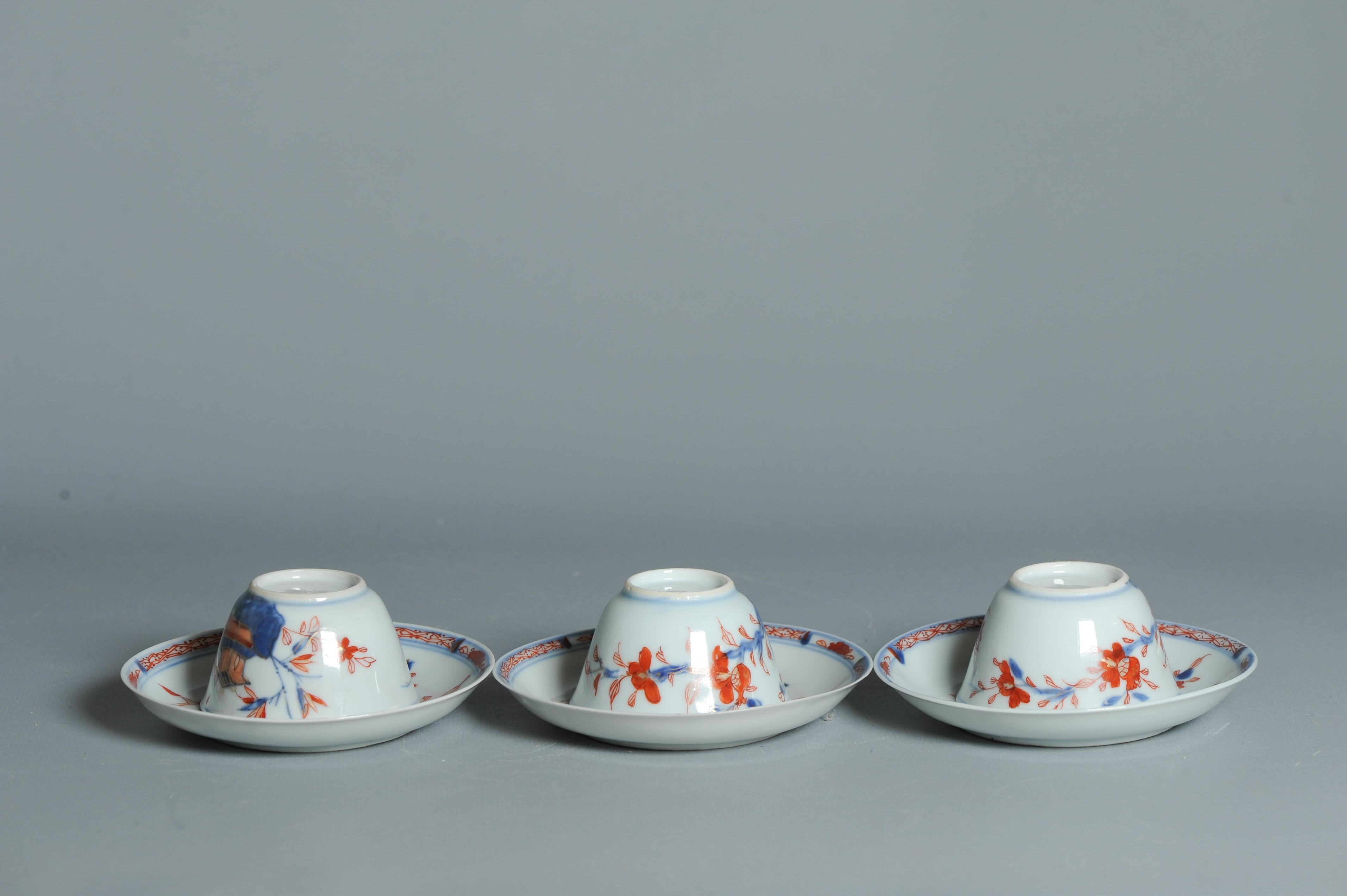 #3 piece Antique Tea set Chinese porcelain Imari Enamel Flowers Kangxi (1662 For Sale 11