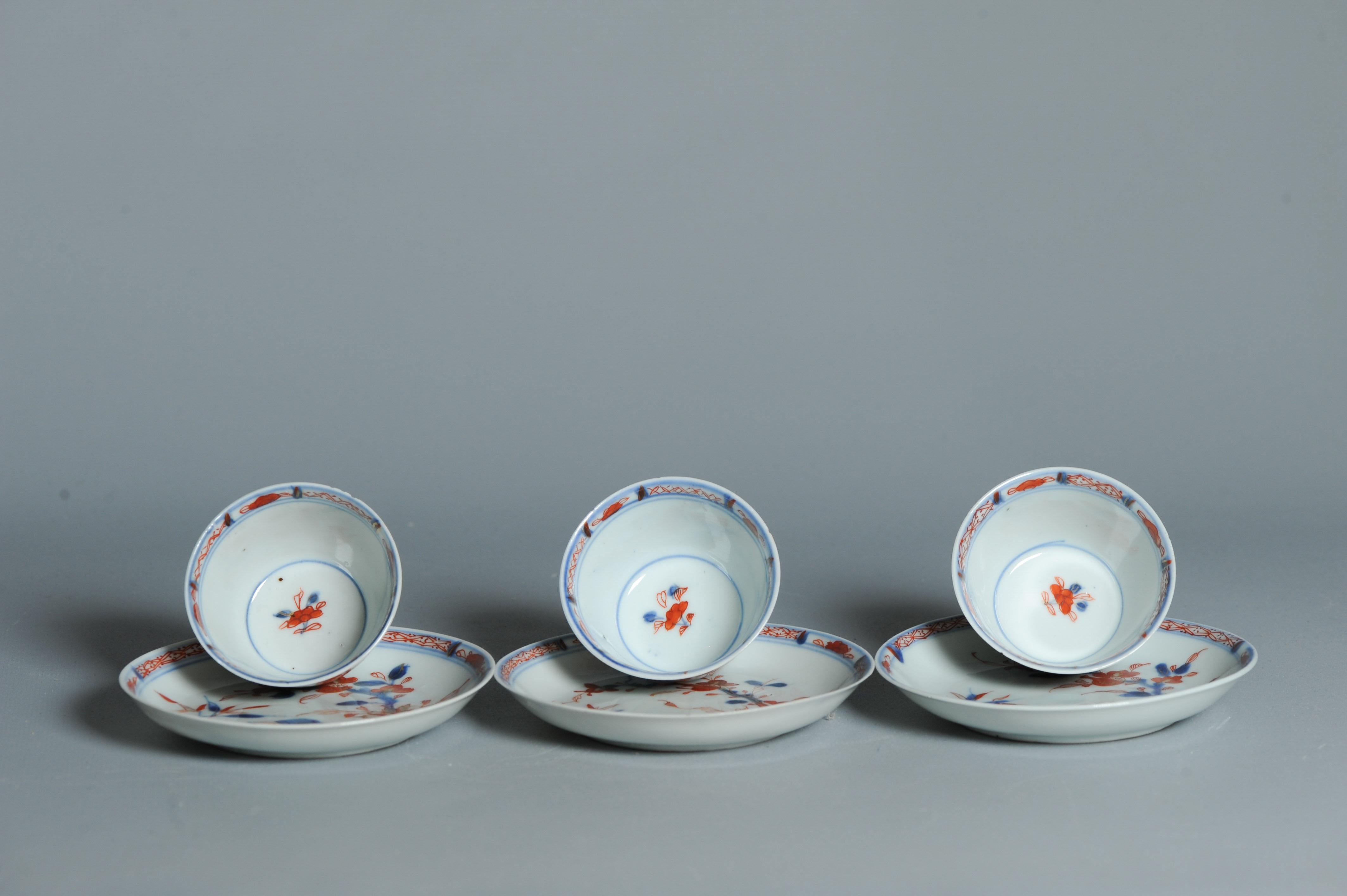 

Sharing with you this lovely trio of sets of Chinese Porcelain cups and saucers. Imari palette

Overall Condition; CM DiameterxHeight

Period
18th century Qing (1661 - 1912)

Condition
Dish 1 perfect, dish 2 with 1 small chip and some fleebites,