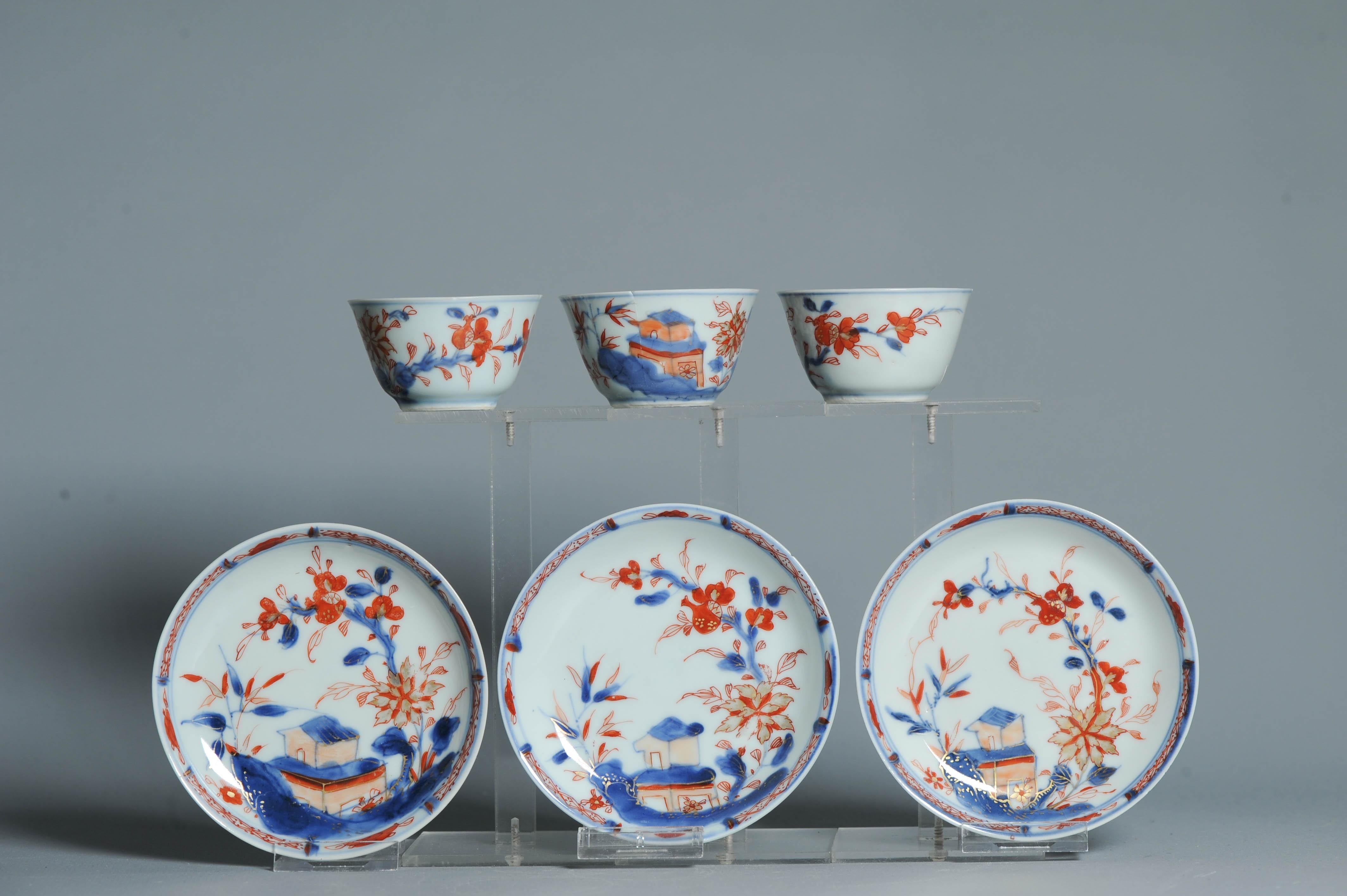 Qing #3 piece Antique Tea set Chinese porcelain Imari Enamel Flowers Kangxi (1662 For Sale
